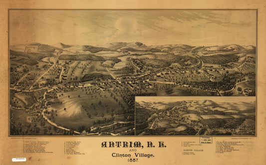 Antrim, N.H. and Clinton Village. (1887) – Historic Bird’s-Eye View Panorama Print