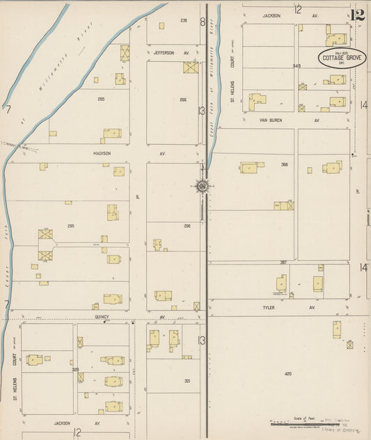Sanborn Fire Insurance Map from Cottage Grove, Lane County, Oregon (1920), Sheet #0012 - Historic Sanborn Fire Insurance Map Print, vintage old map wall art, antique decor, genealogy gift, Oregon Oregon map