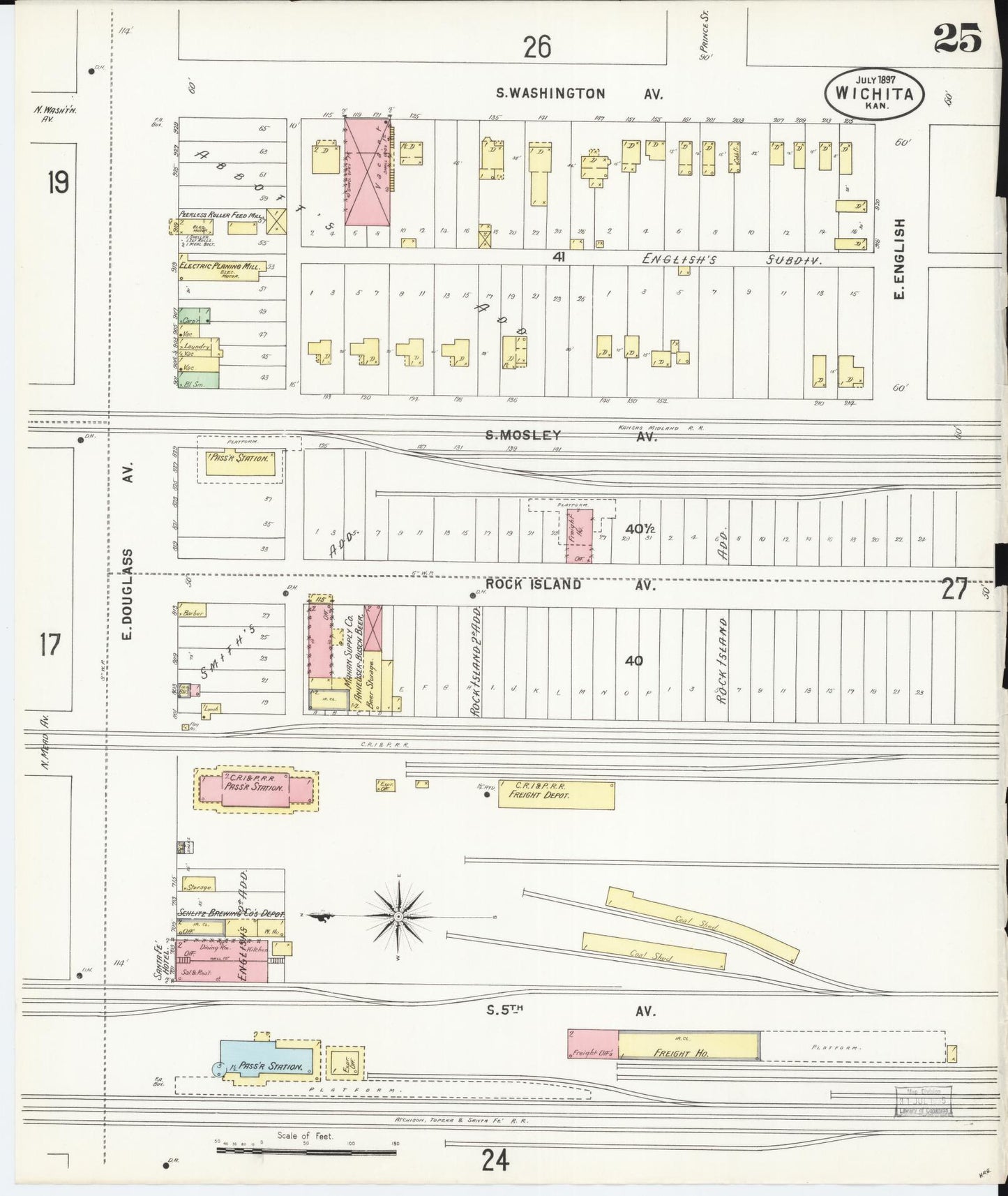 Sanborn Fire Insurance Map from Wichita, Sedgwick County, Kansas (1897), Sheet #0025 - Complete Map Set gallery image, historic Sanborn map, vintage wall art, Kansas Kansas