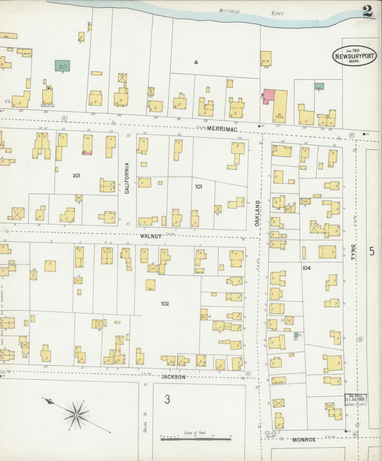 Sanborn Fire Insurance Map from Newburyport, Essex County, Massachusetts (1900), Sheet #0002 - Historic Sanborn Fire Insurance Map Print, vintage old map wall art, antique decor, genealogy gift, Massachusetts Massachusetts map