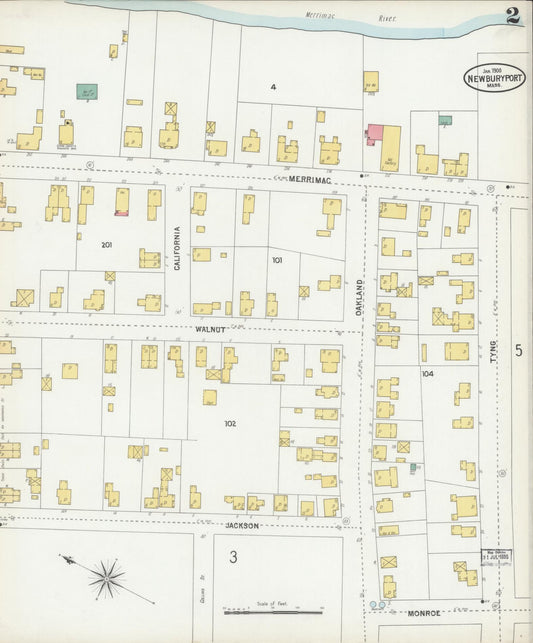 Sanborn Fire Insurance Map from Newburyport, Essex County, Massachusetts (1900), Sheet #0002 - Historic Sanborn Fire Insurance Map Print, vintage old map wall art, antique decor, genealogy gift, Massachusetts Massachusetts map