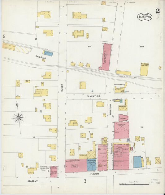 Sanborn Fire Insurance Map from Elberton, Elbert County, Georgia (1903), Sheet #0002 - Historic Sanborn Fire Insurance Map Print, vintage old map wall art, antique decor, genealogy gift, Georgia Georgia map