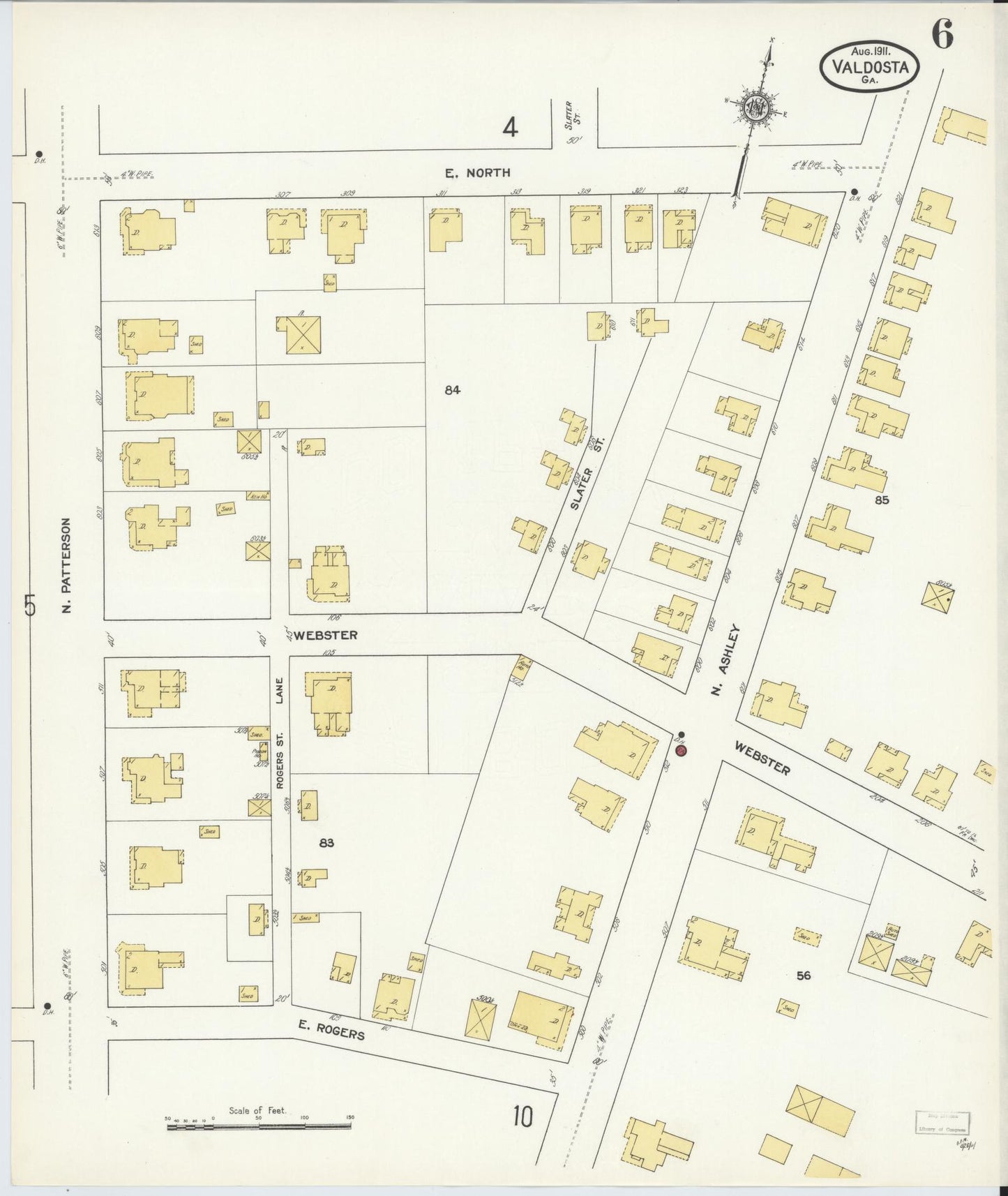 Sanborn Fire Insurance Map from Valdosta, Lowndes County, Georgia (1911), Sheet #0006 - Historic Sanborn Fire Insurance Map Print, vintage old map wall art, antique decor, genealogy gift, Georgia Georgia map