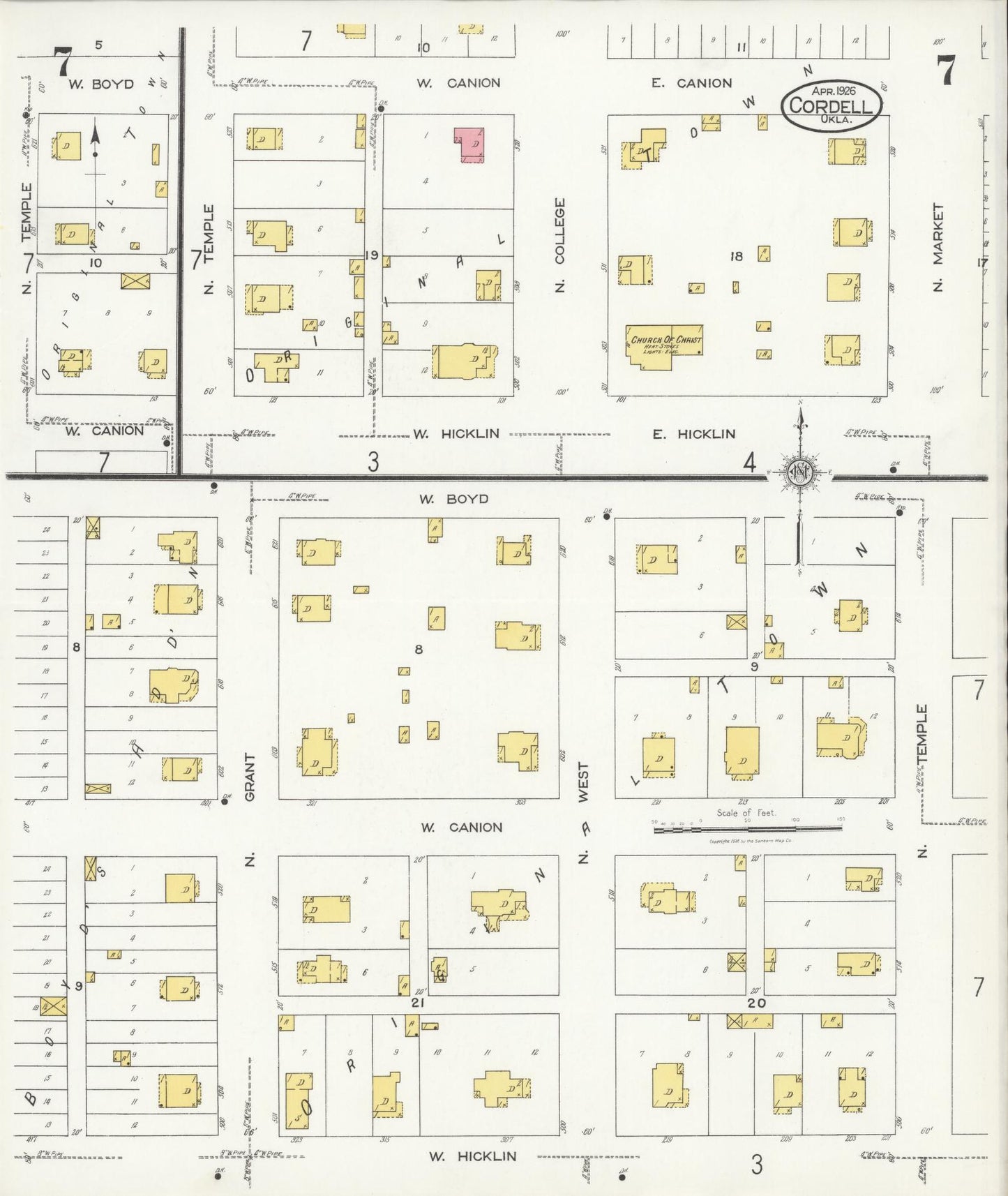 Sanborn Fire Insurance Map from Cordell, Washita County, Oklahoma (1926), Sheet #0007 - Complete Map Set gallery image, historic Sanborn map, vintage wall art, Oklahoma Oklahoma