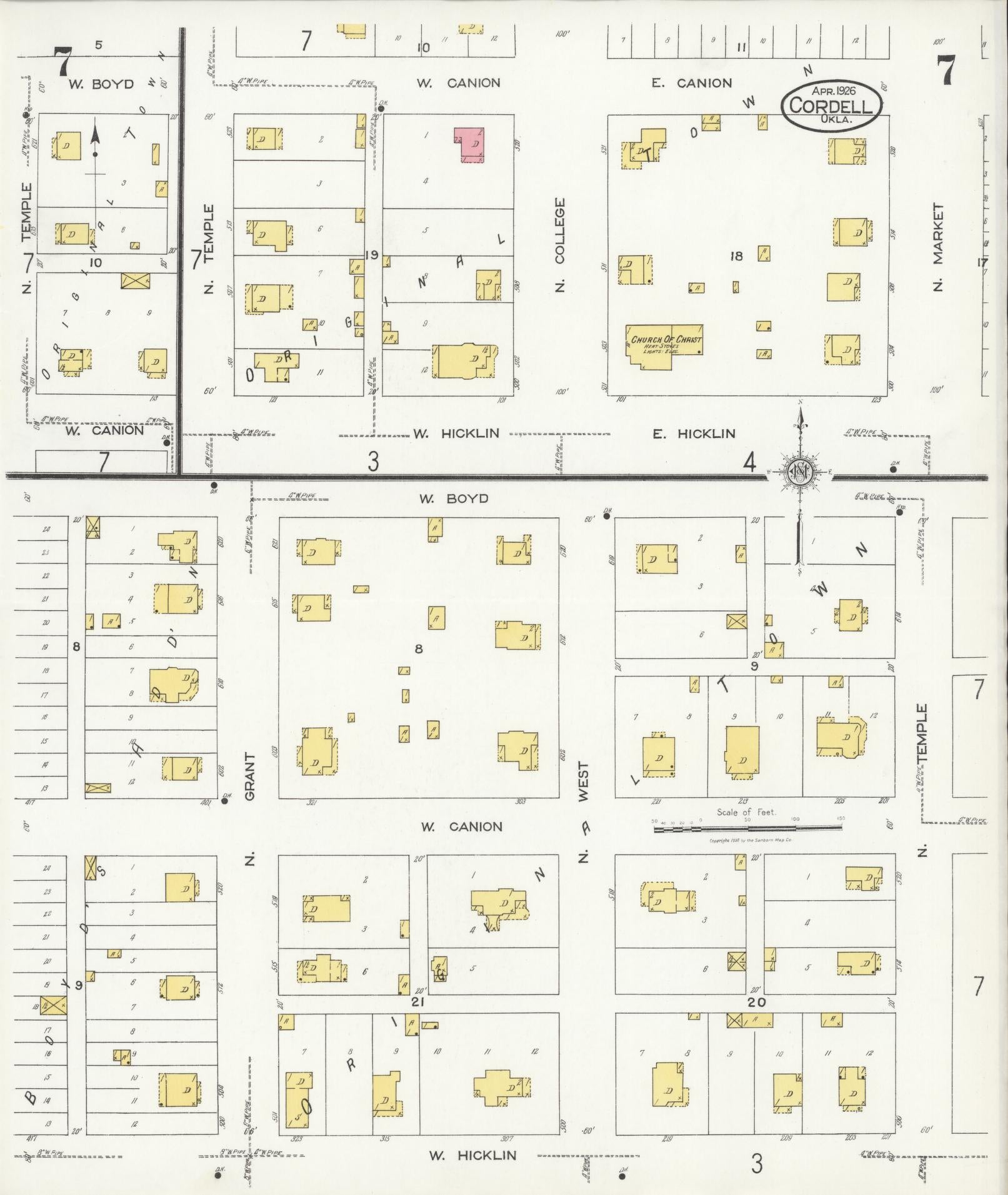 Sanborn Fire Insurance Map from Cordell, Washita County, Oklahoma (1926), Sheet #0007 - Complete Map Set gallery image, historic Sanborn map, vintage wall art, Oklahoma Oklahoma