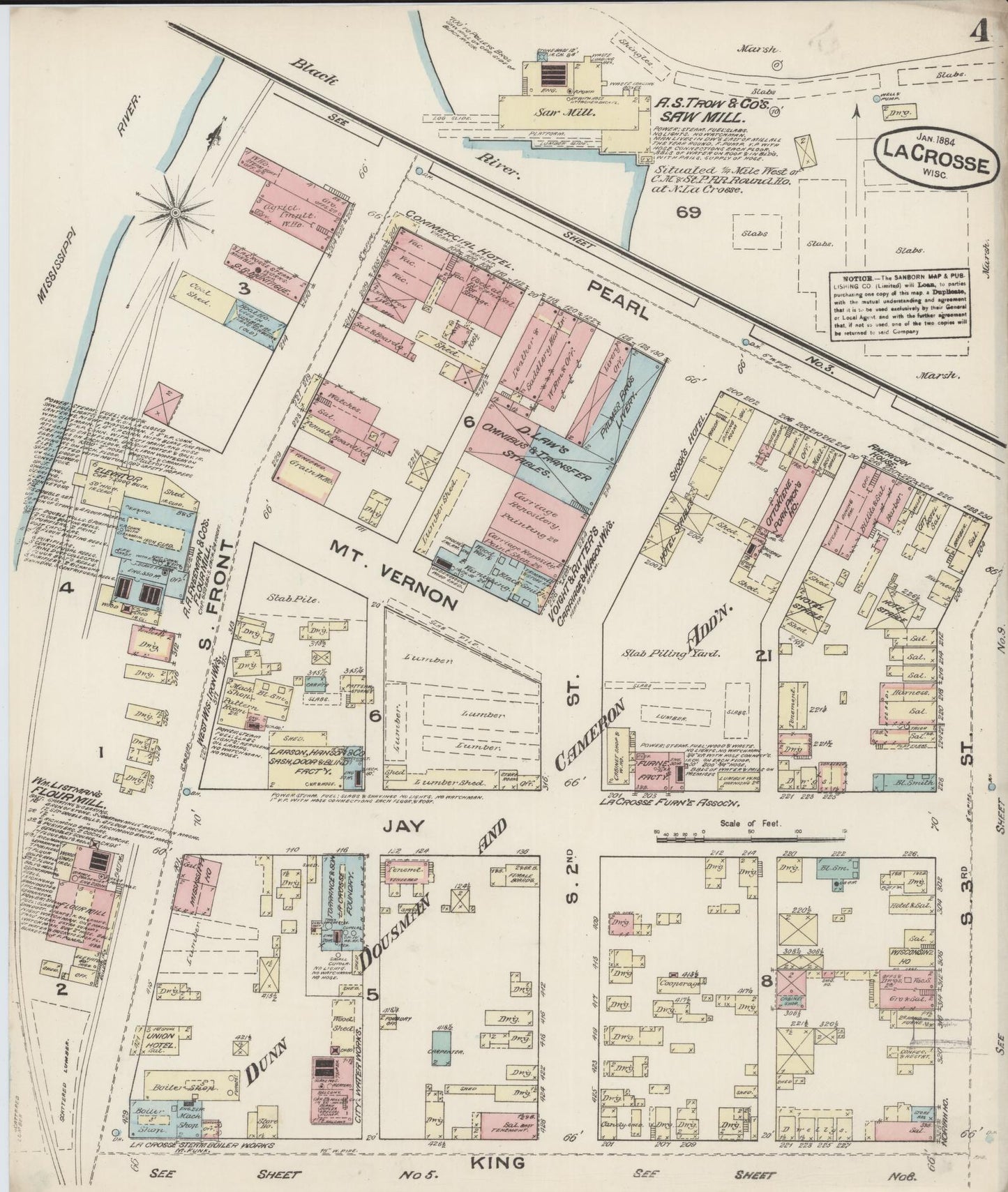 Sanborn Fire Insurance Map from La Crosse, La Crosse County, Wisconsin (1884), Sheet #0004 - Historic Sanborn Fire Insurance Map Print, vintage old map wall art, antique decor, genealogy gift, Wisconsin Wisconsin map