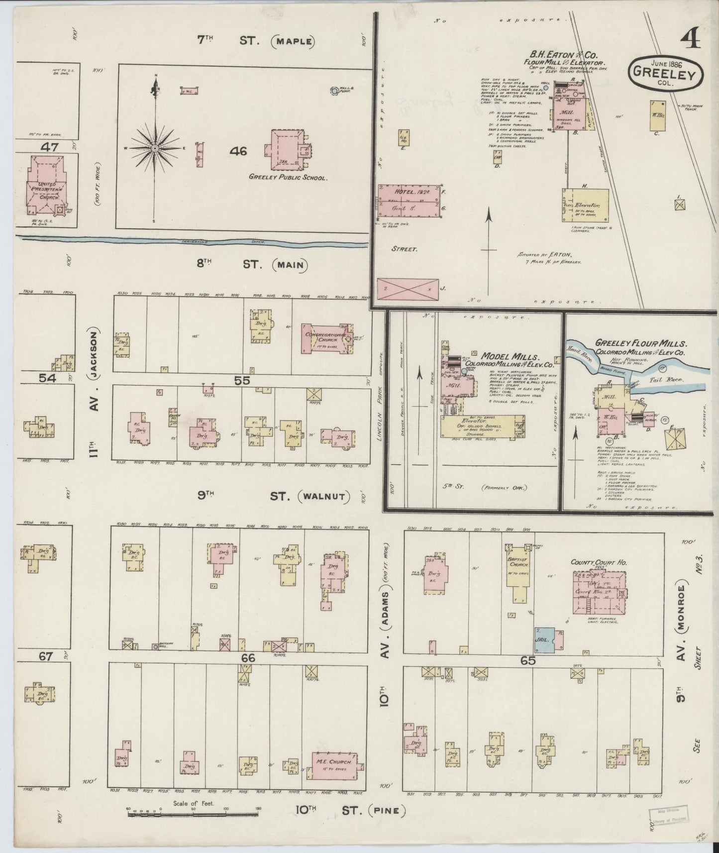 Sanborn Fire Insurance Map from Greeley, Weld County, Colorado (1887), Sheet #0004 - Historic Sanborn Fire Insurance Map Print, vintage old map wall art, antique decor, genealogy gift, Colorado Colorado map