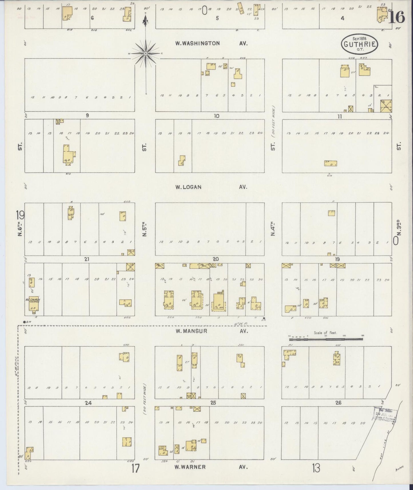 Sanborn Fire Insurance Map from Guthrie, Logan County, Oklahoma (1898), Sheet #0016 - Historic Sanborn Fire Insurance Map Print, vintage old map wall art, antique decor, genealogy gift, Oklahoma Oklahoma map