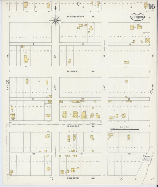 Sanborn Fire Insurance Map from Guthrie, Logan County, Oklahoma (1898), Sheet #0016 - Historic Sanborn Fire Insurance Map Print, vintage old map wall art, antique decor, genealogy gift, Oklahoma Oklahoma map