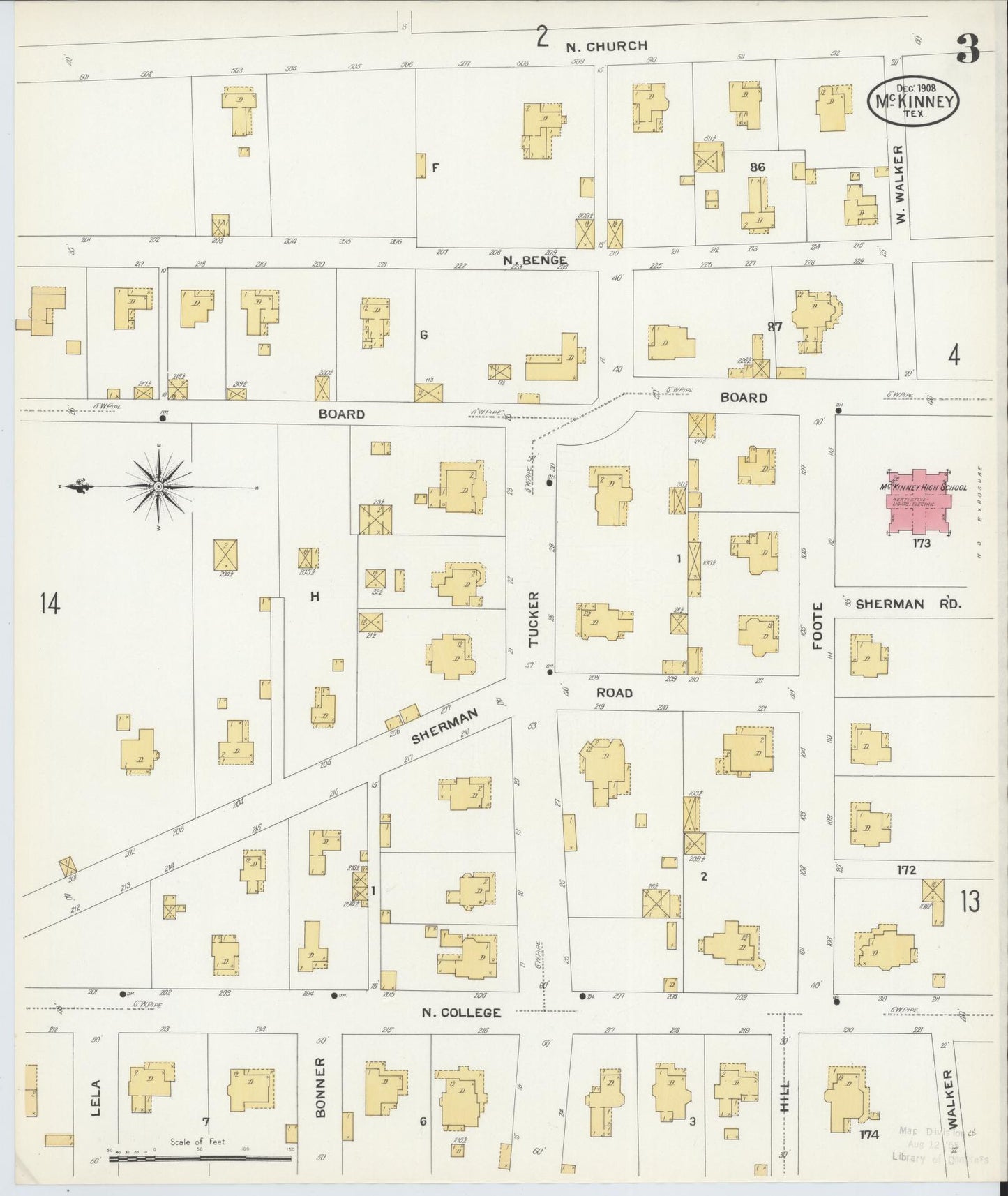 Sanborn Fire Insurance Map from McKinney, Collin County, Texas (1908), Sheet #0003 - Historic Sanborn Fire Insurance Map Print, vintage old map wall art, antique decor, genealogy gift, Texas Texas map