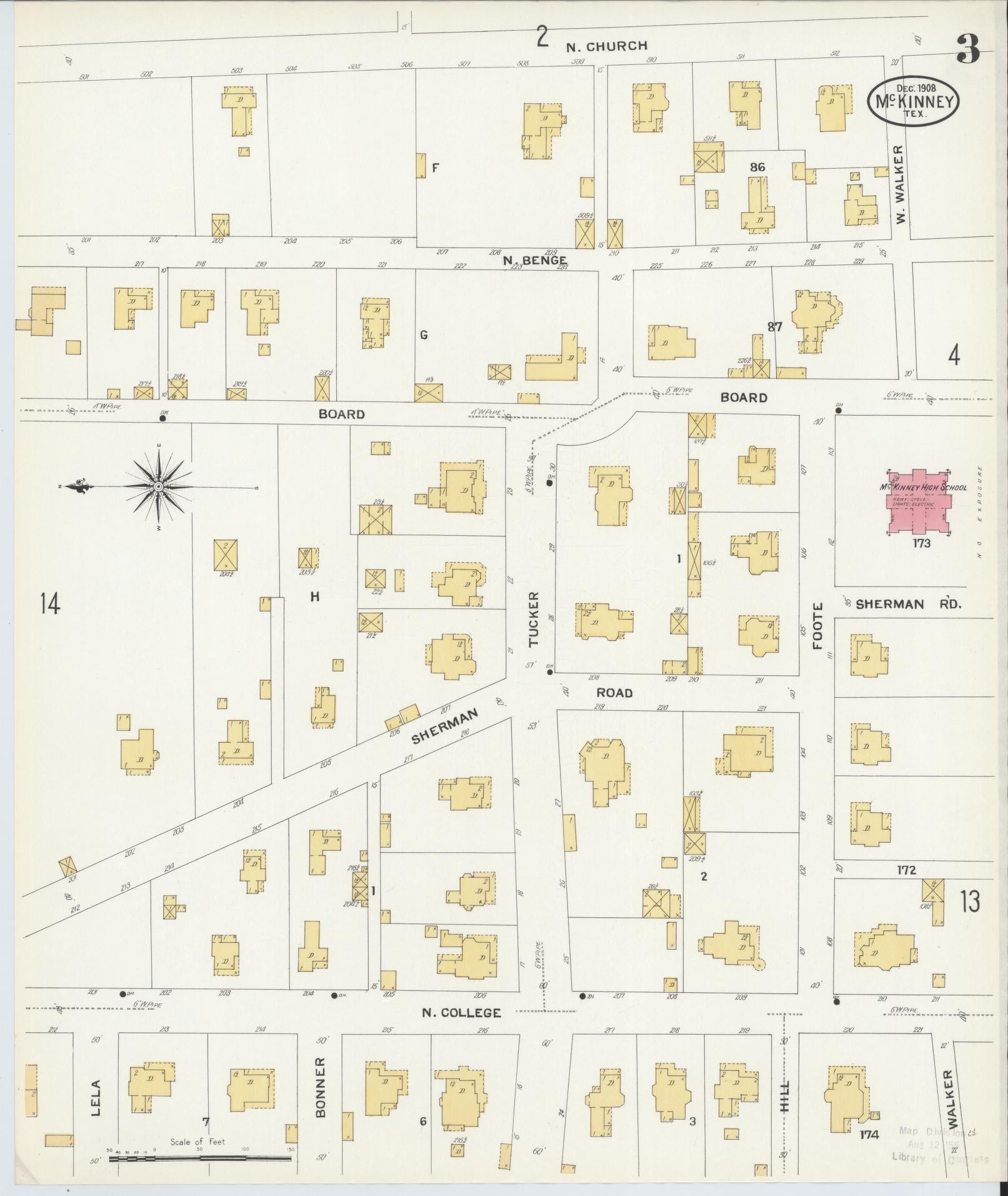 Sanborn Fire Insurance Map from McKinney, Collin County, Texas (1908), Sheet #0003 - Historic Sanborn Fire Insurance Map Print, vintage old map wall art, antique decor, genealogy gift, Texas Texas map