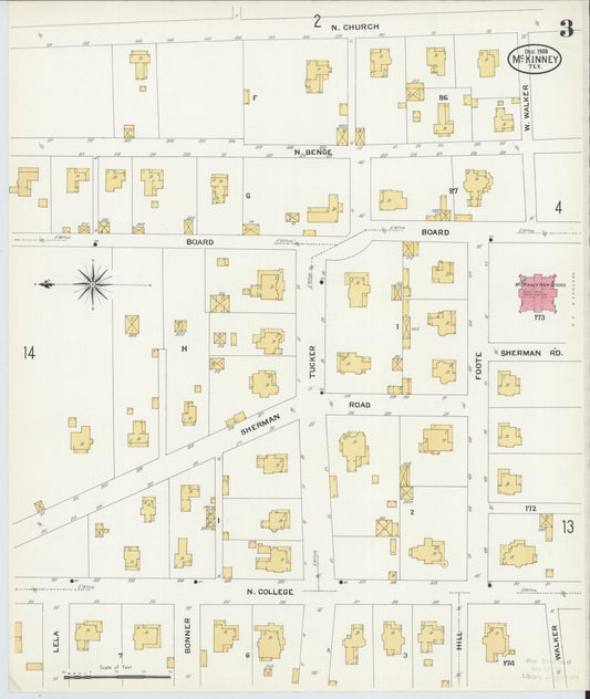 Sanborn Fire Insurance Map from McKinney, Collin County, Texas (1908), Sheet #0003 - Historic Sanborn Fire Insurance Map Print, vintage old map wall art, antique decor, genealogy gift, Texas Texas map