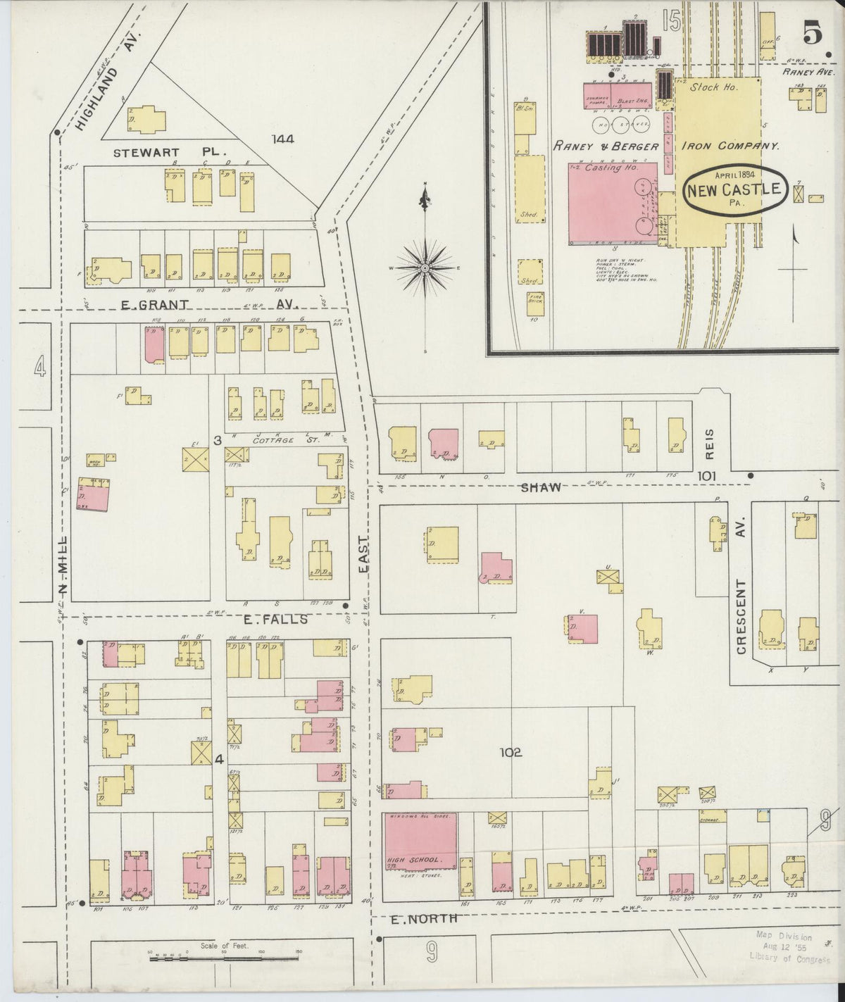 Sanborn Fire Insurance Map from New Castle, Lawrence County, Pennsylvania (1894), Sheet #0005 - Complete Map Set gallery image, historic Sanborn map, vintage wall art, Pennsylvania Pennsylvania