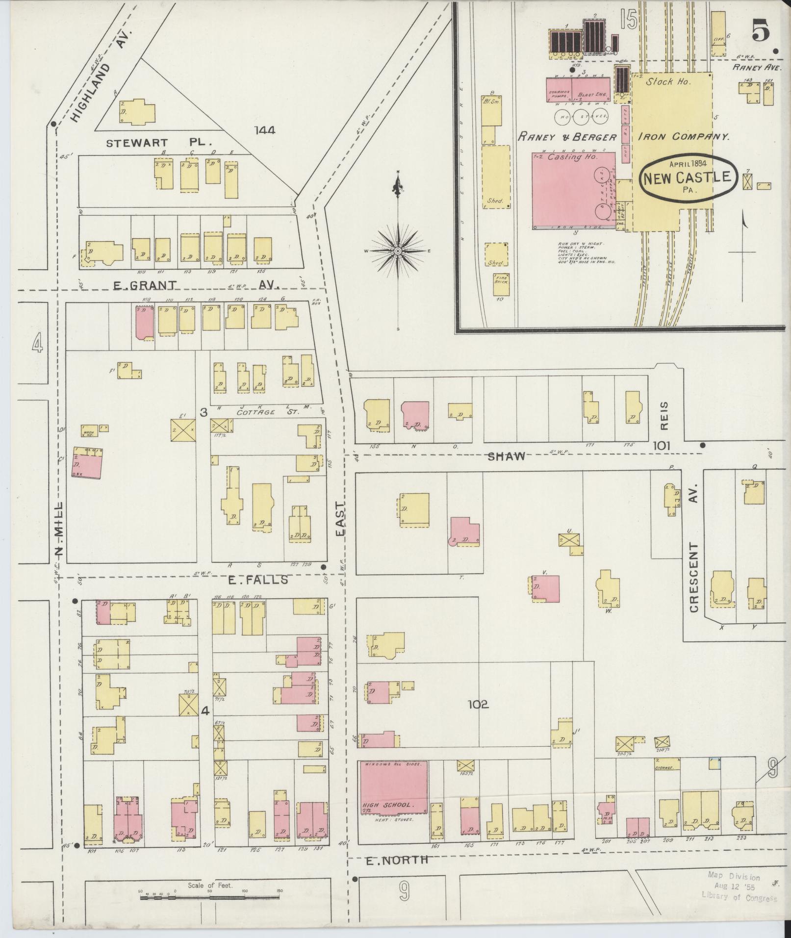 Sanborn Fire Insurance Map from New Castle, Lawrence County, Pennsylvania (1894), Sheet #0005 - Complete Map Set gallery image, historic Sanborn map, vintage wall art, Pennsylvania Pennsylvania