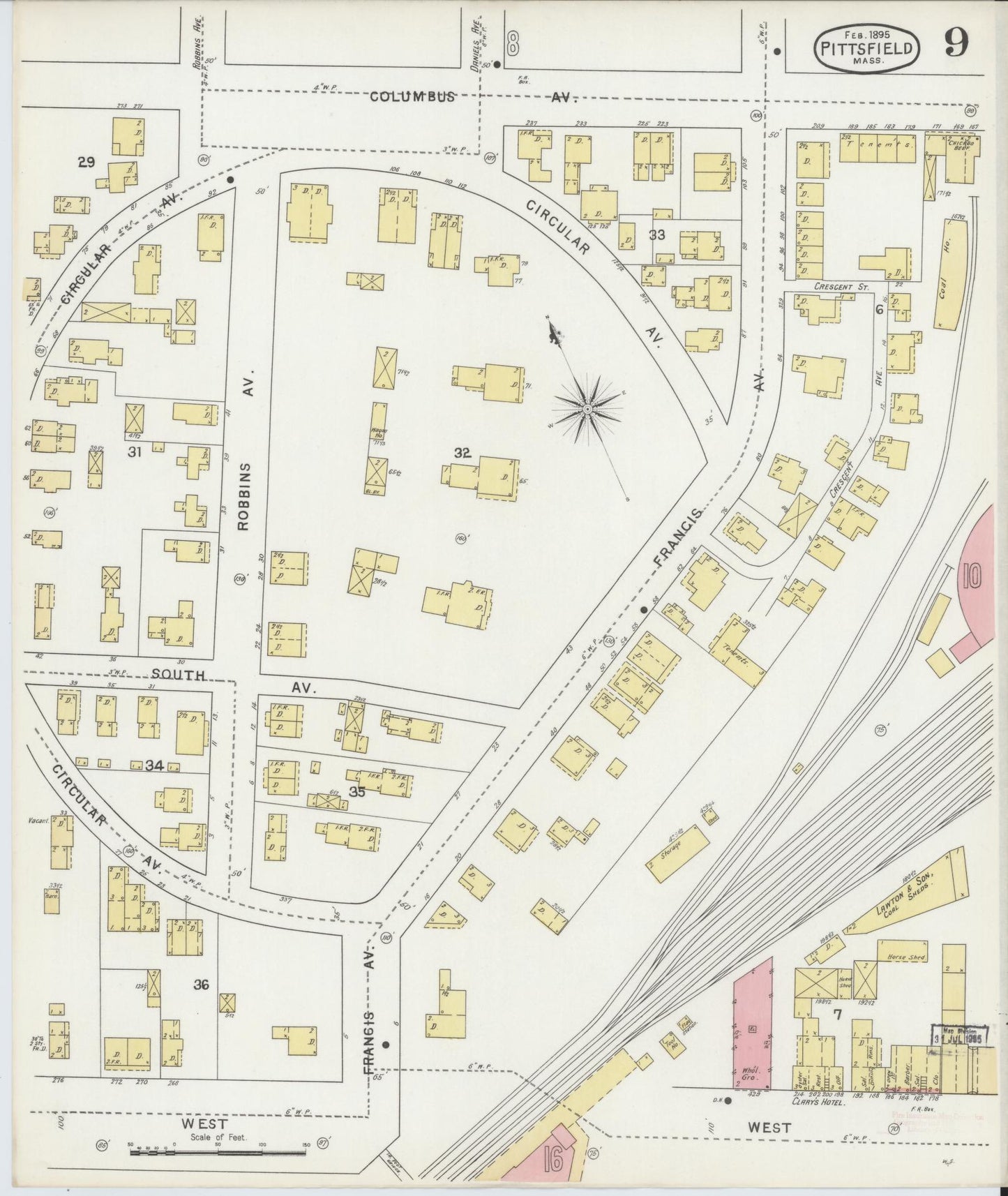 Sanborn Fire Insurance Map from Pittsfield, Berkshire County, Massachusetts (1895), Sheet #0009 - Historic Sanborn Fire Insurance Map Print, vintage old map wall art, antique decor, genealogy gift, Massachusetts Massachusetts map