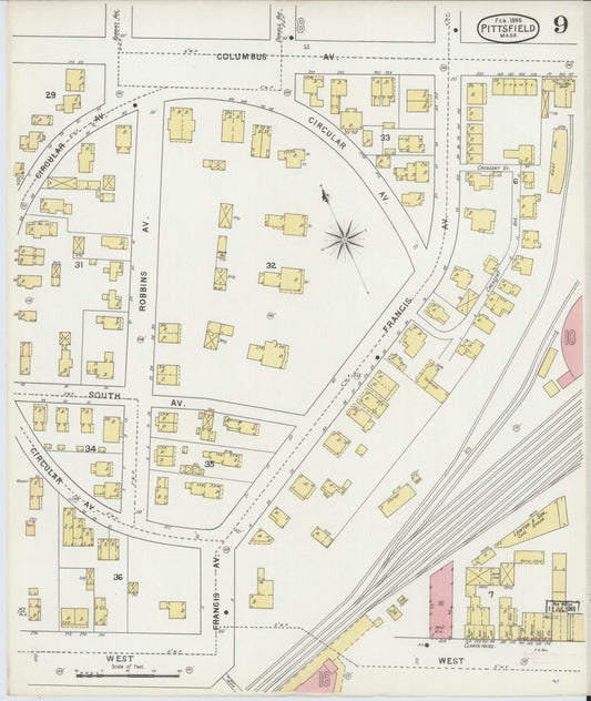 Sanborn Fire Insurance Map from Pittsfield, Berkshire County, Massachusetts (1895), Sheet #0009 - Historic Sanborn Fire Insurance Map Print, vintage old map wall art, antique decor, genealogy gift, Massachusetts Massachusetts map