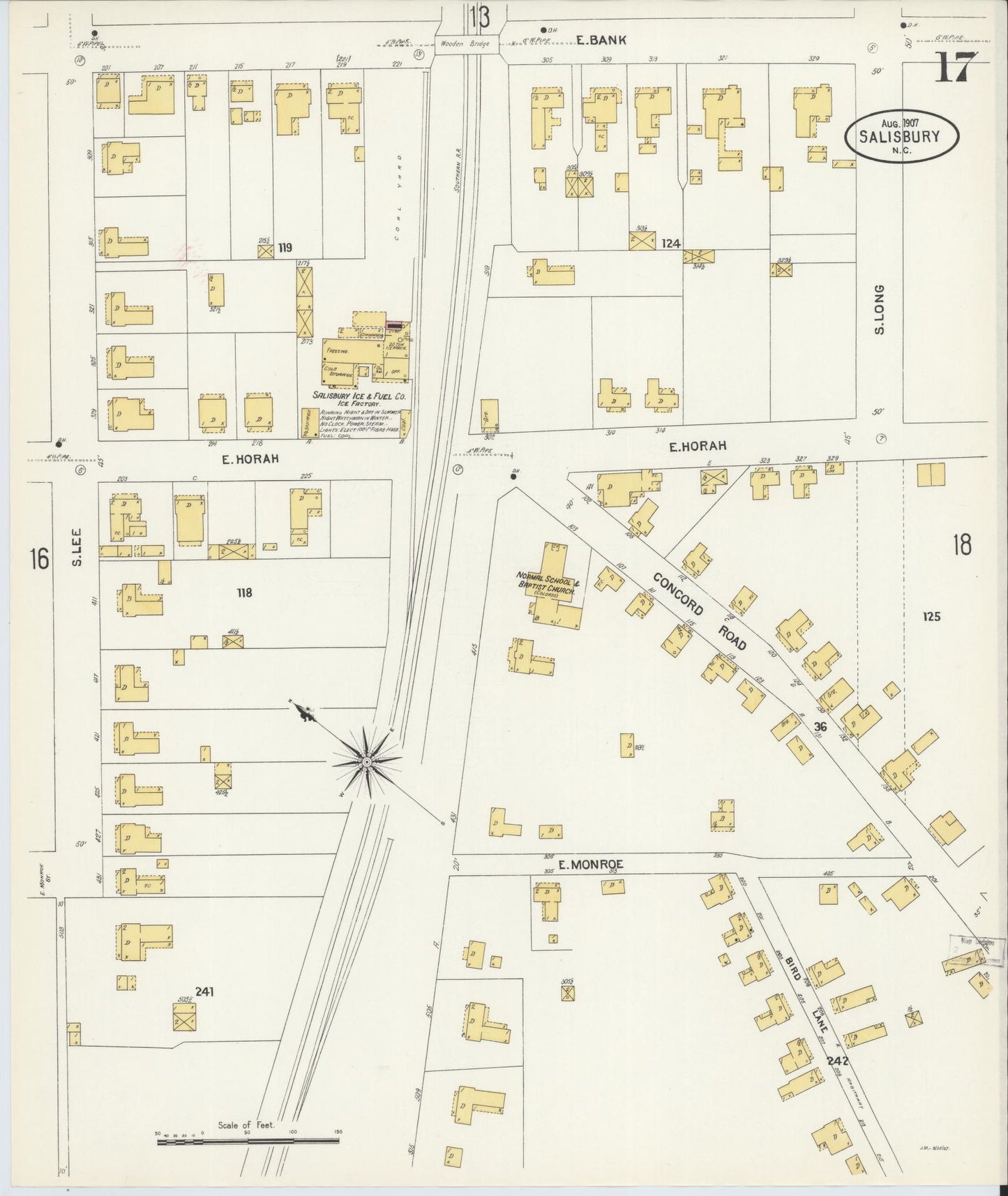 Sanborn Fire Insurance Map from Salisbury, Rowan County, North Carolina (1907), Sheet #0017 - Complete Map Set gallery image, historic Sanborn map, vintage wall art, North Carolina North Carolina