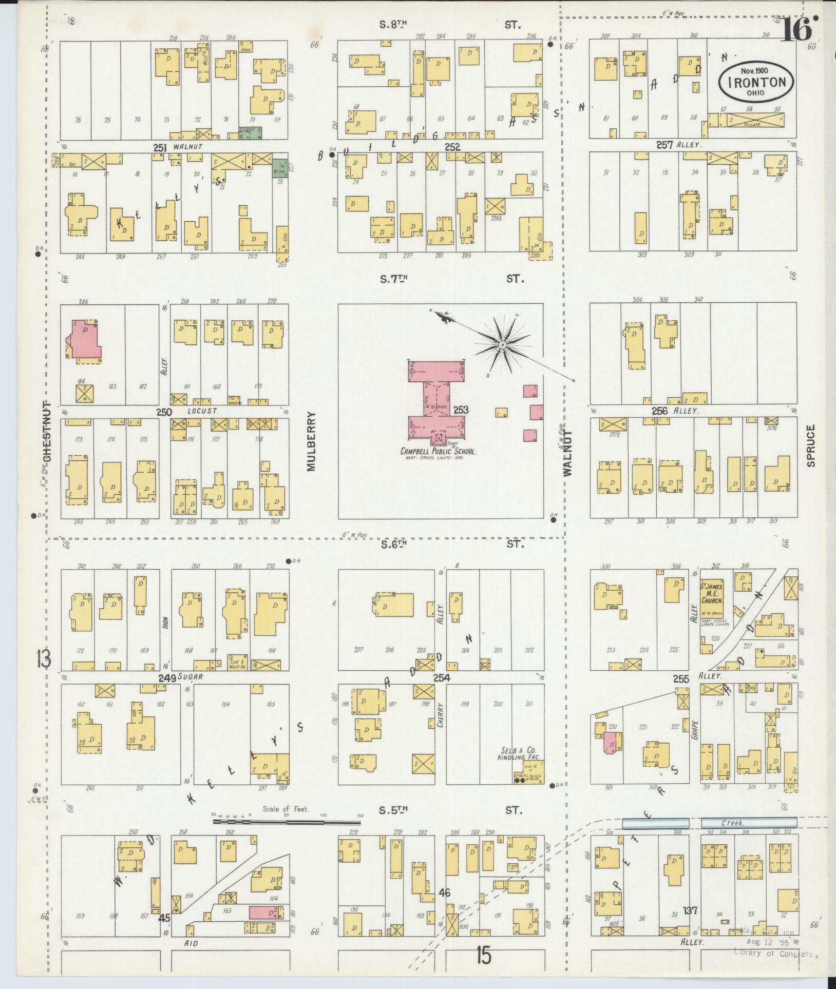 Sanborn Fire Insurance Map from Ironton, Lawrence County, Ohio (1900), Sheet #0016 - Historic Sanborn Fire Insurance Map Print, vintage old map wall art, antique decor, genealogy gift, Ohio Ohio map