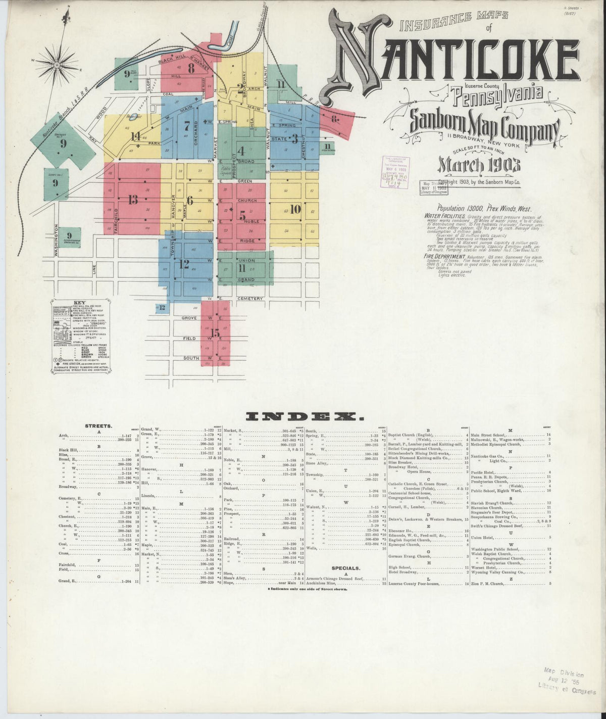 Sanborn Fire Insurance Map from Nanticoke, Luzerne County, Pennsylvania (1903), Sheet #0001 - Complete Map Set gallery image, historic Sanborn map, vintage wall art, Pennsylvania Pennsylvania