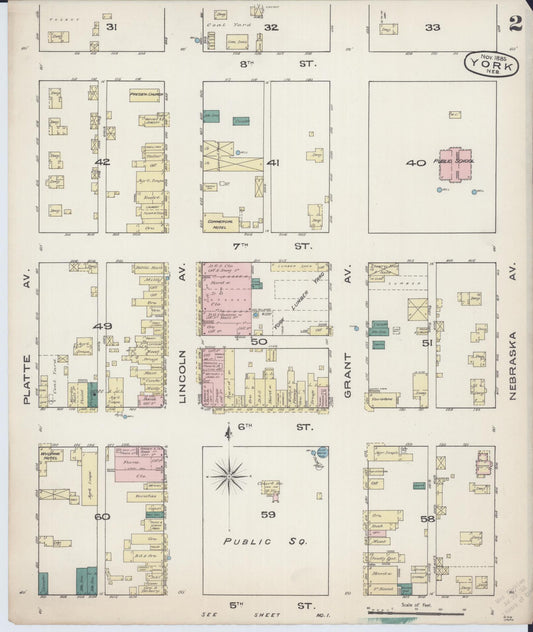 Sanborn Fire Insurance Map from York, York County, Nebraska (1885), Sheet #0002 - Historic Sanborn Fire Insurance Map Print, vintage old map wall art, antique decor, genealogy gift, Nebraska Nebraska map