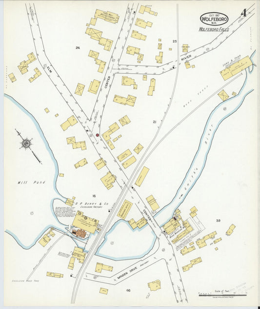 Sanborn Fire Insurance Map from Wolfeboro, Carroll County, New Hampshire (1917), Sheet #0004 - Historic Sanborn Fire Insurance Map Print, vintage old map wall art, antique decor, genealogy gift, New Hampshire New Hampshire map