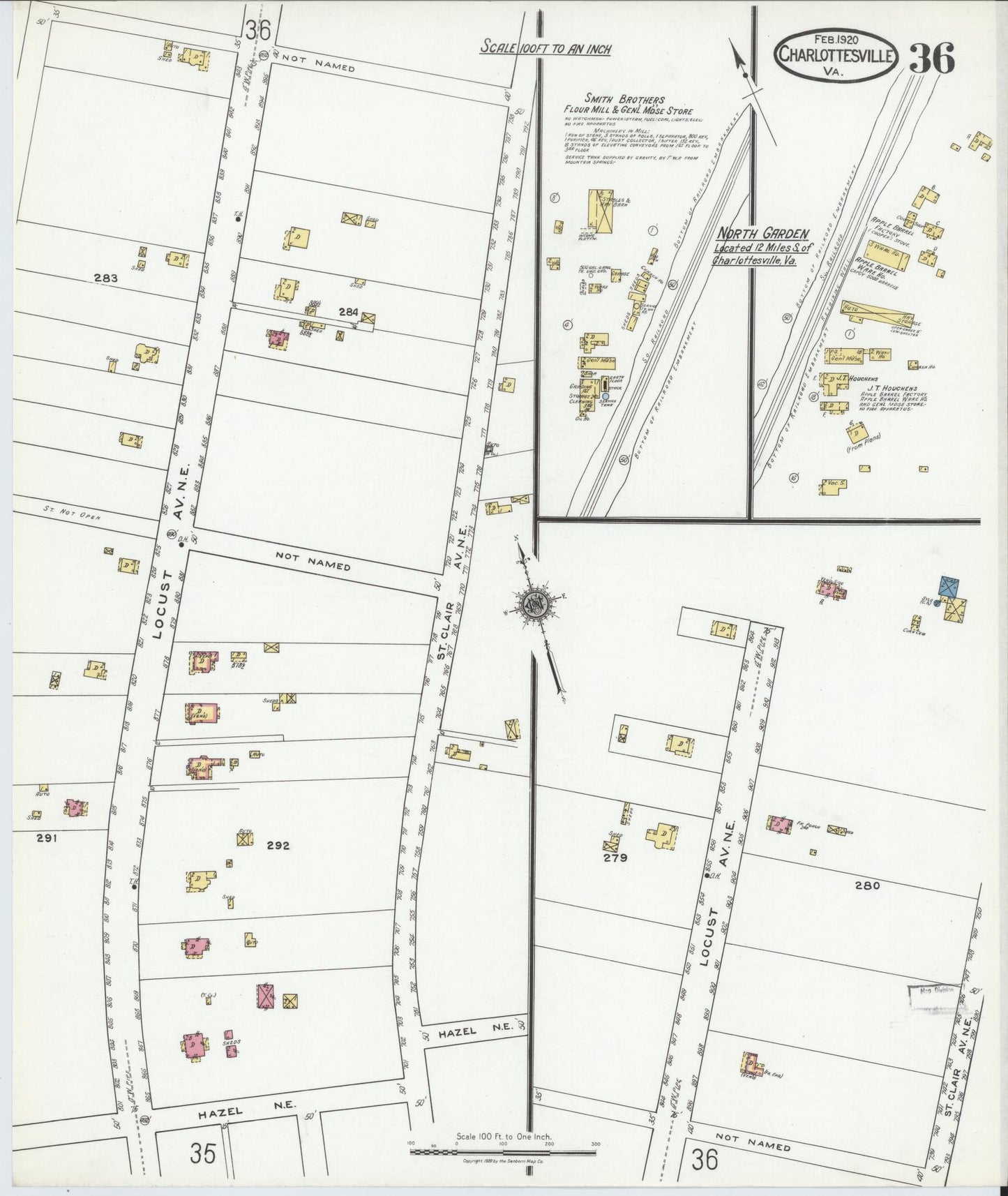 Sanborn Fire Insurance Map from Charlottesville, Independent Cities, Virginia (1920), Sheet #0036 - Complete Map Set gallery image, historic Sanborn map, vintage wall art, Virginia Virginia