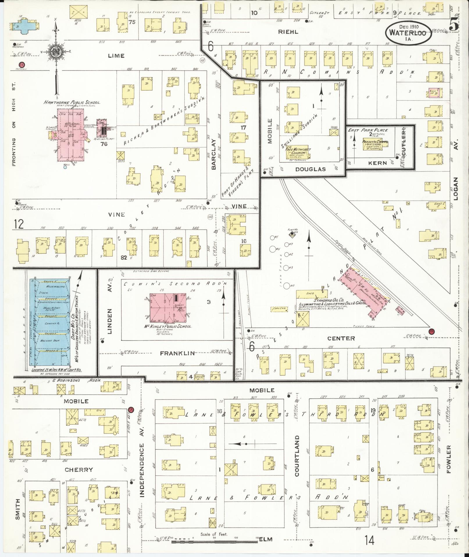 Sanborn Fire Insurance Map from Waterloo, Black Hawk County, Iowa (1910), Sheet #0005 - Historic Sanborn Fire Insurance Map Print, vintage old map wall art