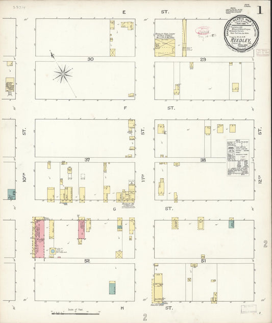 Sanborn Fire Insurance Map from Reedley, Fresno County, California (1893), Sheet #0001 - Complete Map Set gallery image, historic Sanborn map, vintage wall art, California California