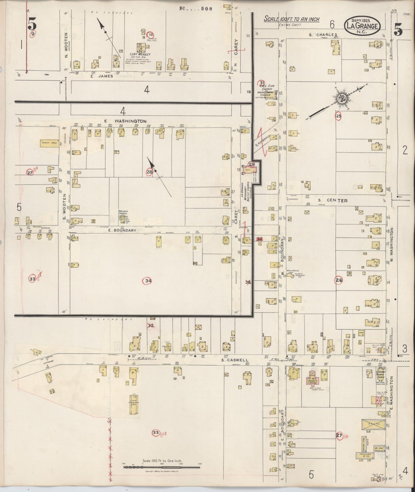 Sanborn Fire Insurance Map from La Grange, Lenoir County, North Carolina (1944), Sheet #0005 - Complete Map Set gallery image, historic Sanborn map, vintage wall art, North Carolina North Carolina