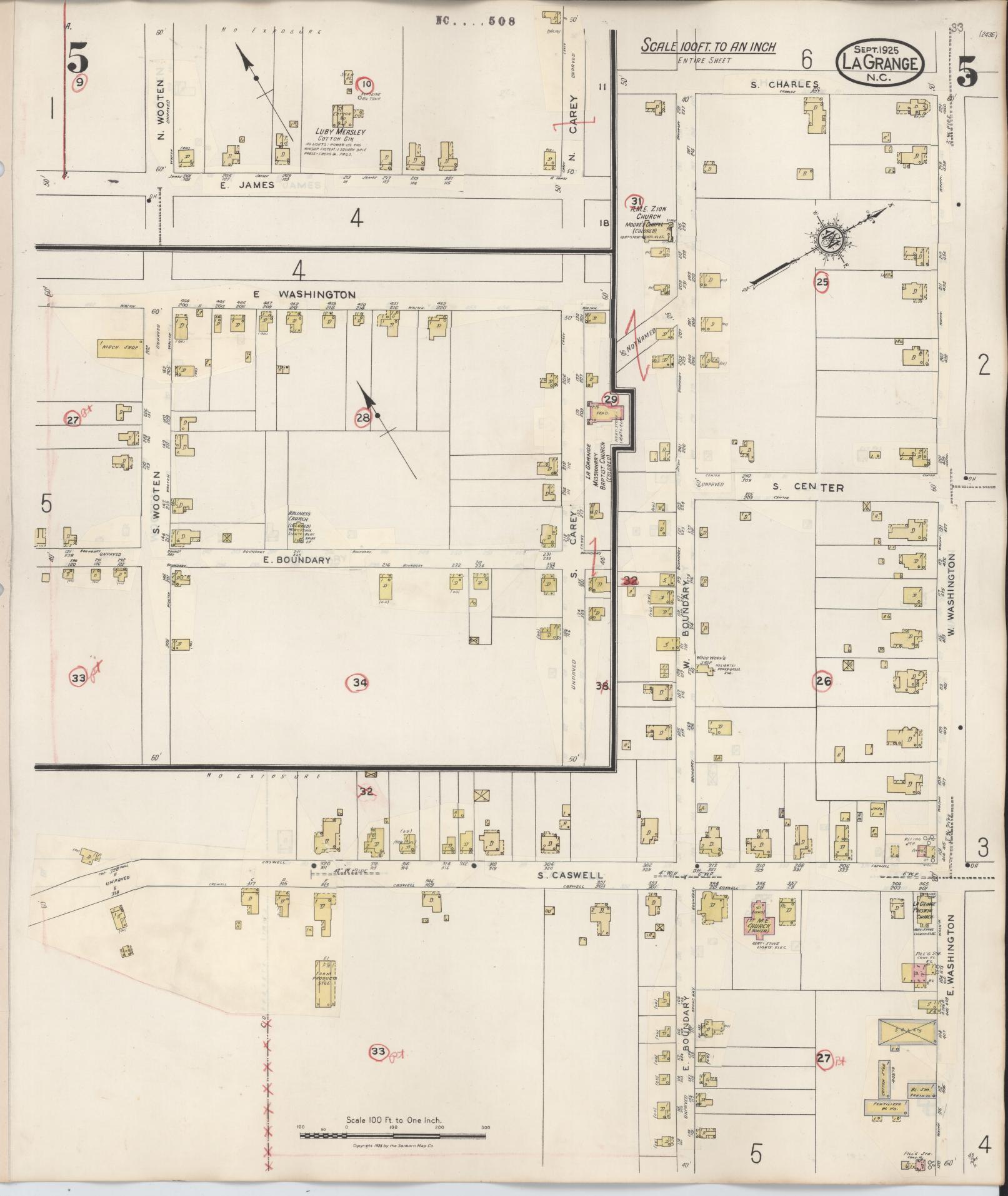 Sanborn Fire Insurance Map from La Grange, Lenoir County, North Carolina (1944), Sheet #0005 - Complete Map Set gallery image, historic Sanborn map, vintage wall art, North Carolina North Carolina