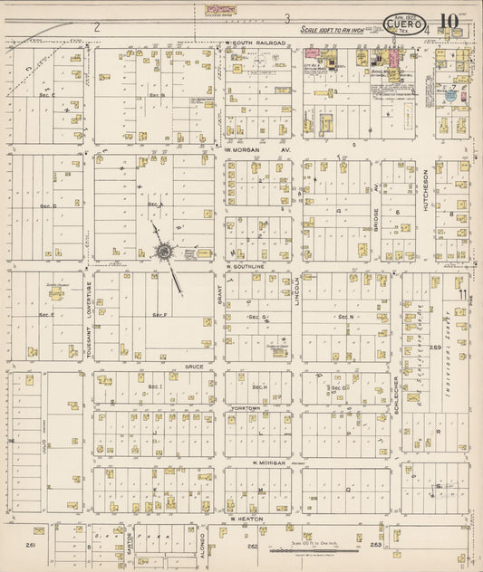 Sanborn Fire Insurance Map from Cuero, De Witt County, Texas (1922), Sheet #0010 - Historic Sanborn Fire Insurance Map Print, vintage old map wall art, antique decor, genealogy gift, Texas Texas map