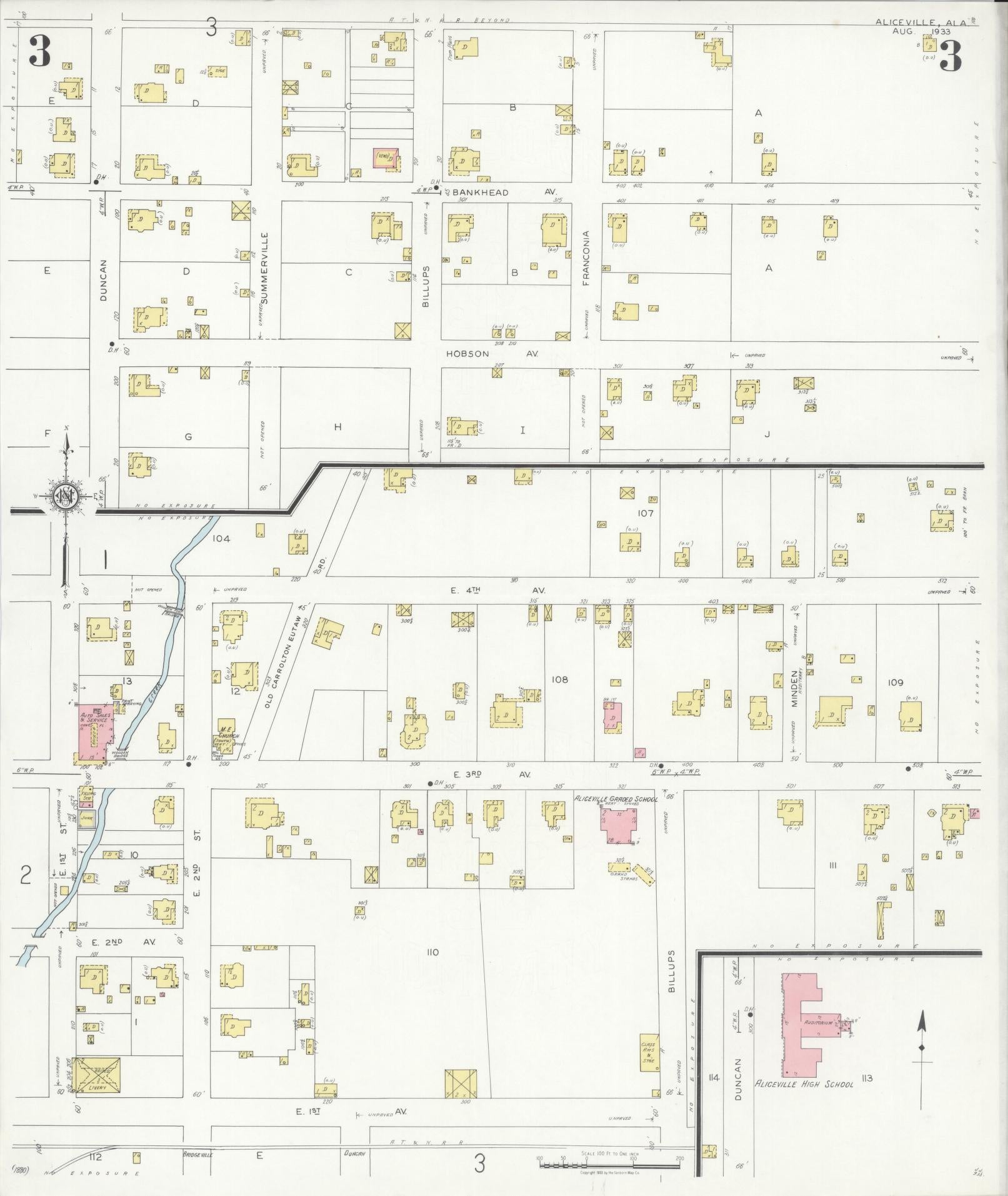 Sanborn Fire Insurance Map from Aliceville, Pickens County, Alabama (1933), Sheet #0003 - Complete Map Set gallery image, historic Sanborn map, vintage wall art, Alabama Alabama