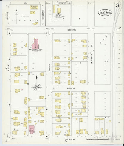 Sanborn Fire Insurance Map from North Baltimore, Wood County, Ohio (1908), Sheet #0003 - Complete Map Set gallery image, historic Sanborn map, vintage wall art, Ohio Ohio