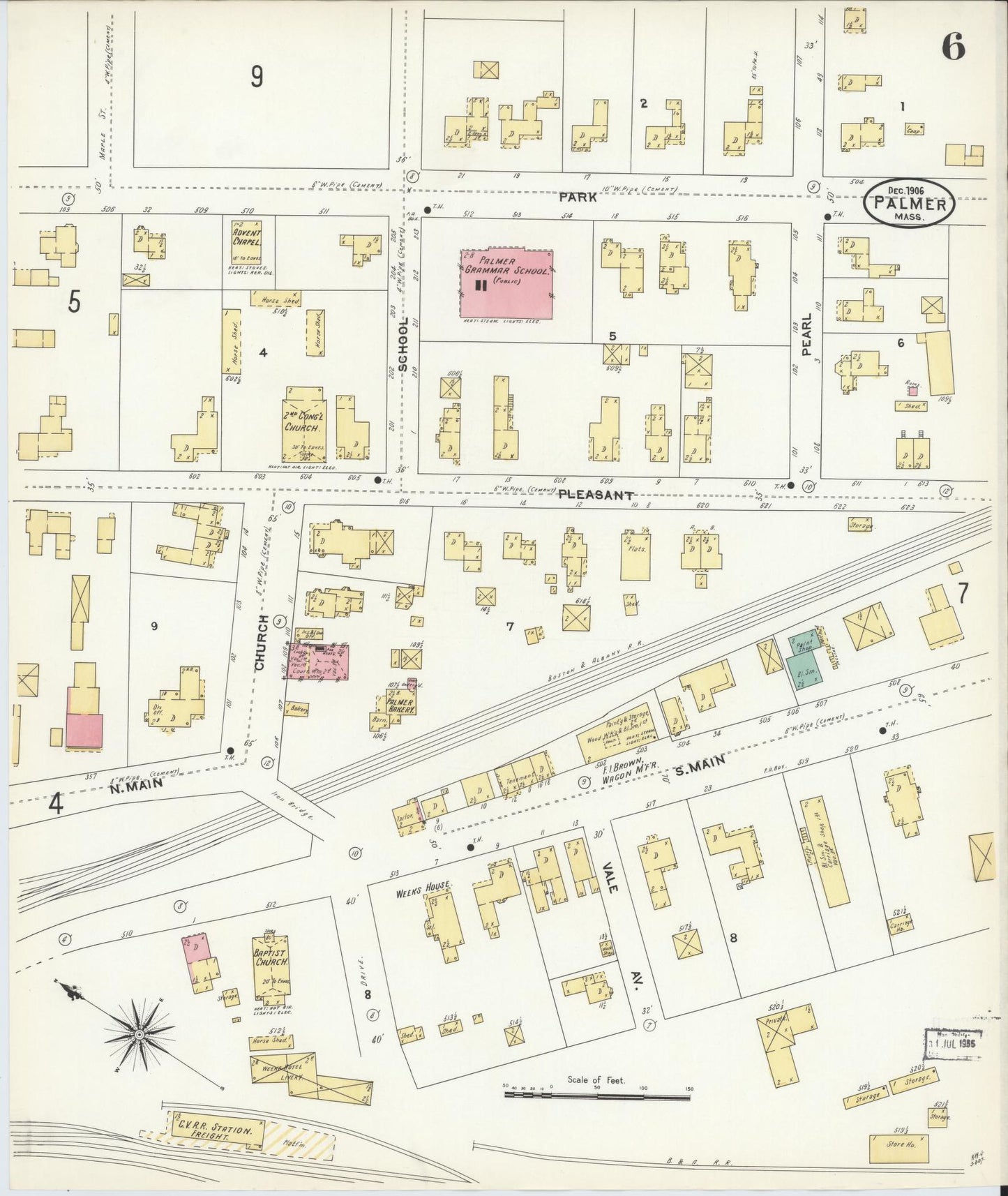 Sanborn Fire Insurance Map from Palmer, Hampden County, Massachusetts (1906), Sheet #0006 - Complete Map Set gallery image, historic Sanborn map, vintage wall art, Massachusetts Massachusetts