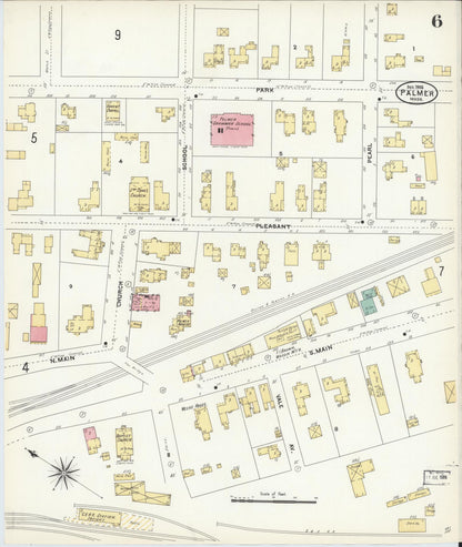 Sanborn Fire Insurance Map from Palmer, Hampden County, Massachusetts (1906), Sheet #0006 - Complete Map Set gallery image, historic Sanborn map, vintage wall art, Massachusetts Massachusetts