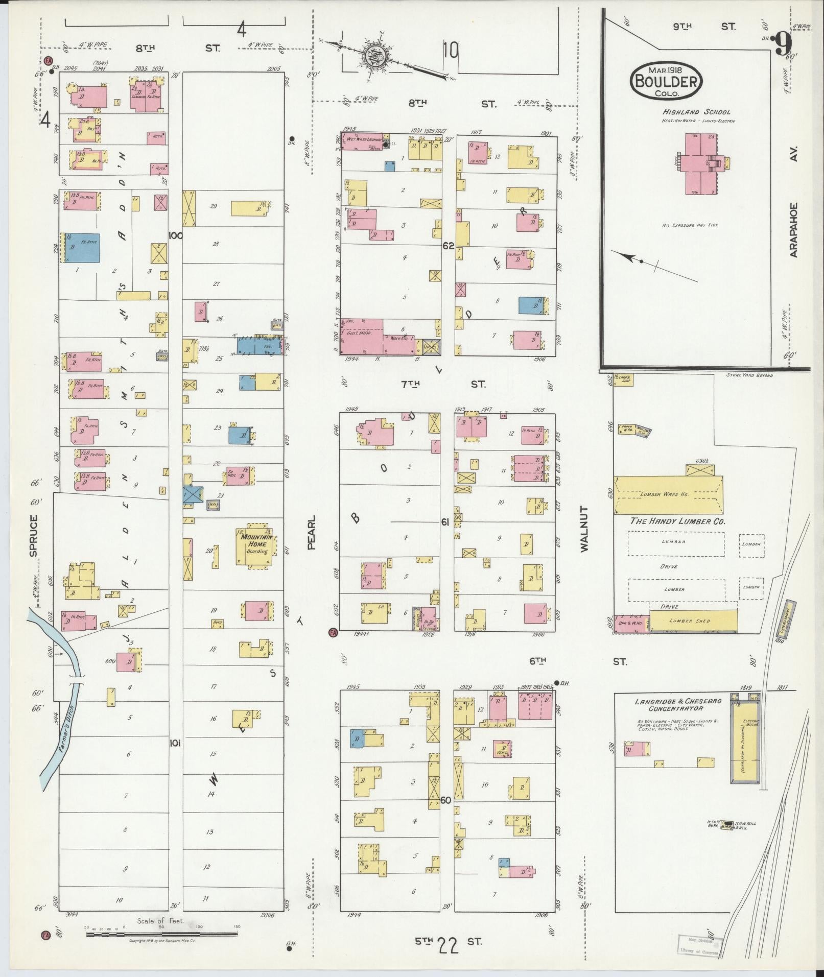 Sanborn Fire Insurance Map from Boulder, Boulder County, Colorado (1918), Sheet #0009 - Historic Sanborn Fire Insurance Map Print, vintage old map wall art, antique decor, genealogy gift, Colorado Colorado map