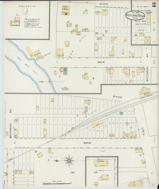 Sanborn Fire Insurance Map from Red Lake Falls, Red Lake County, Minnesota (1894), Sheet #0002 - Historic Sanborn Fire Insurance Map Print, vintage old map wall art, antique decor, genealogy gift, Minnesota Minnesota map