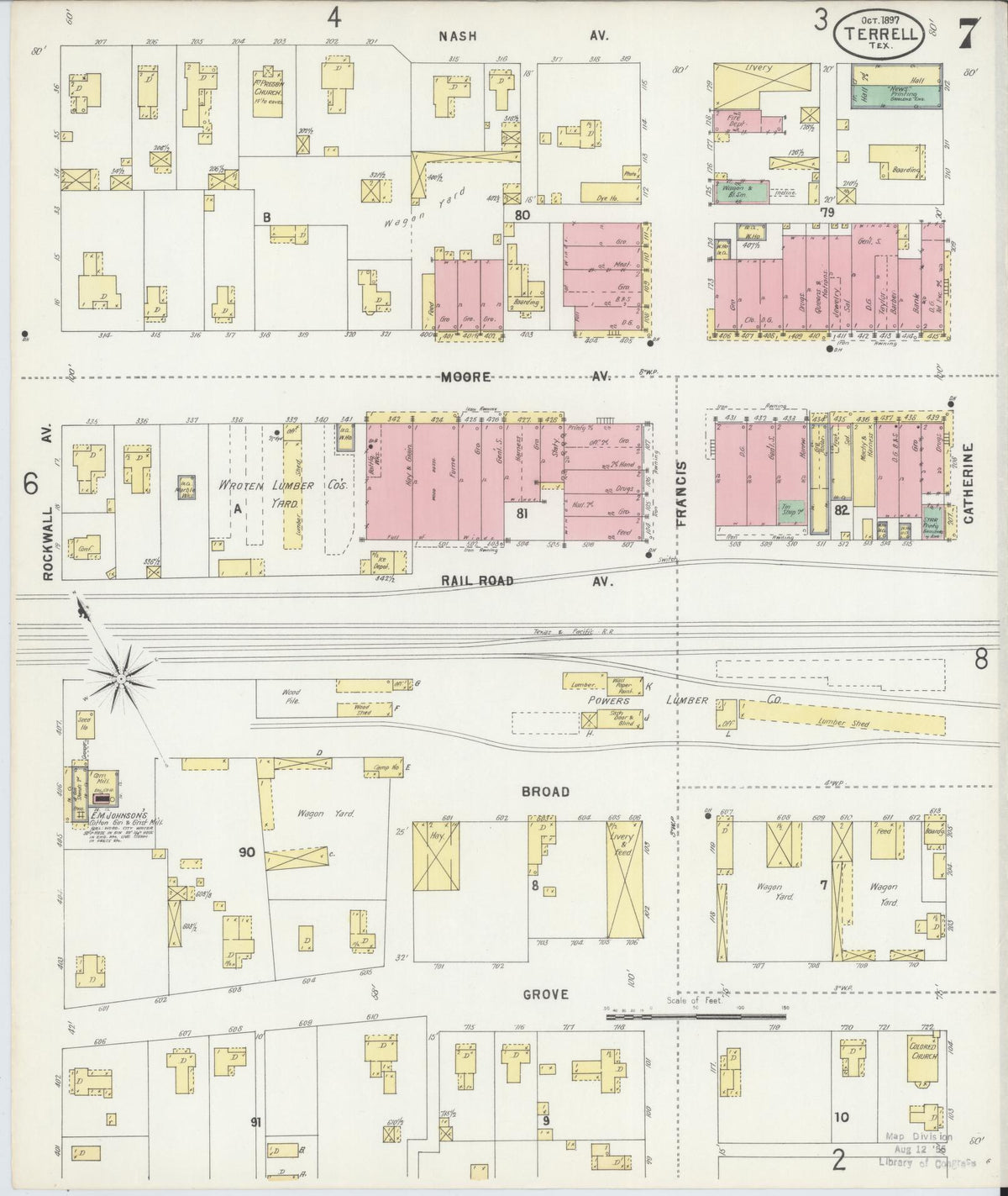 Sanborn Fire Insurance Map from Terrell, Kaufman County, Texas (1897), Sheet #0007 - Complete Map Set gallery image, historic Sanborn map, vintage wall art, Texas Texas