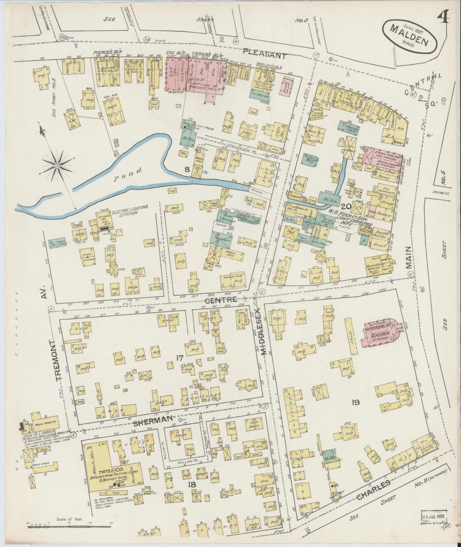 Sanborn Fire Insurance Map from Malden, Middlesex County, Massachusetts (1887), Sheet #0004 - Complete Map Set gallery image, historic Sanborn map, vintage wall art, Massachusetts Massachusetts