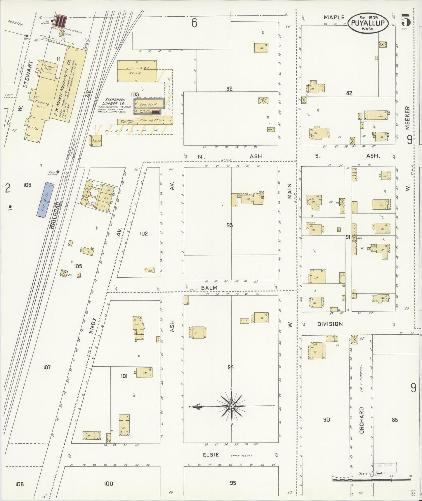 Sanborn Fire Insurance Map from Puyallup, Pierce County, Washington (1909), Sheet #0005 - Complete Map Set gallery image, historic Sanborn map, vintage wall art, Washington Washington