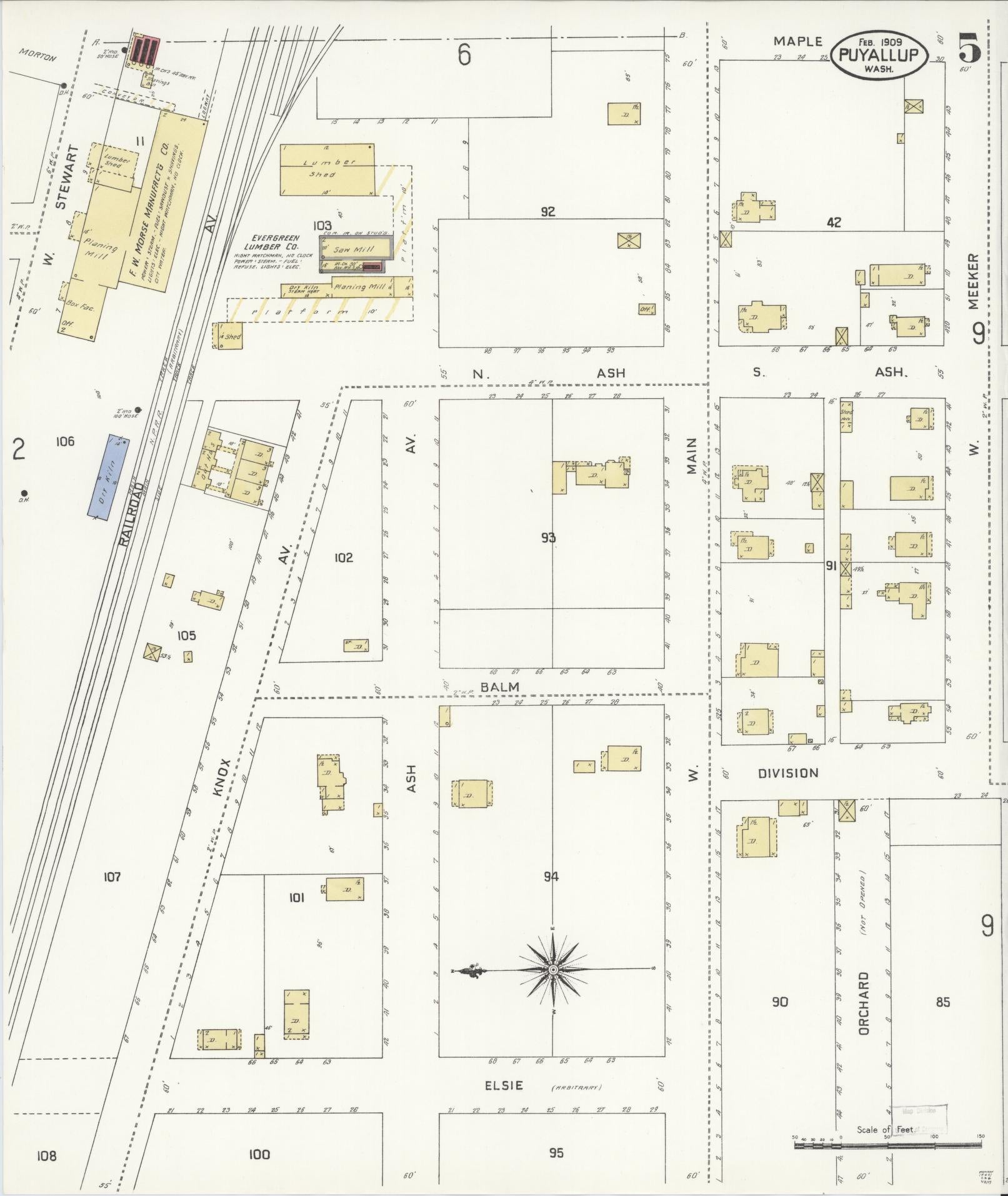 Sanborn Fire Insurance Map from Puyallup, Pierce County, Washington (1909), Sheet #0005 - Complete Map Set gallery image, historic Sanborn map, vintage wall art, Washington Washington