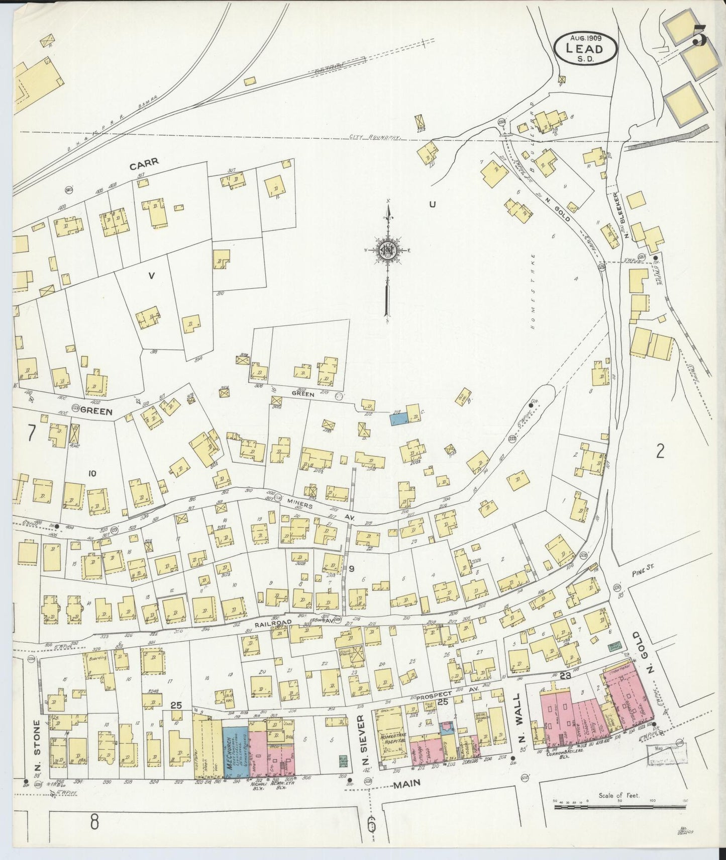 Sanborn Fire Insurance Map from Lead, Lawrence County, South Dakota (1909), Sheet #0005 - Historic Sanborn Fire Insurance Map Print, vintage old map wall art, antique decor, genealogy gift, South Dakota South Dakota map
