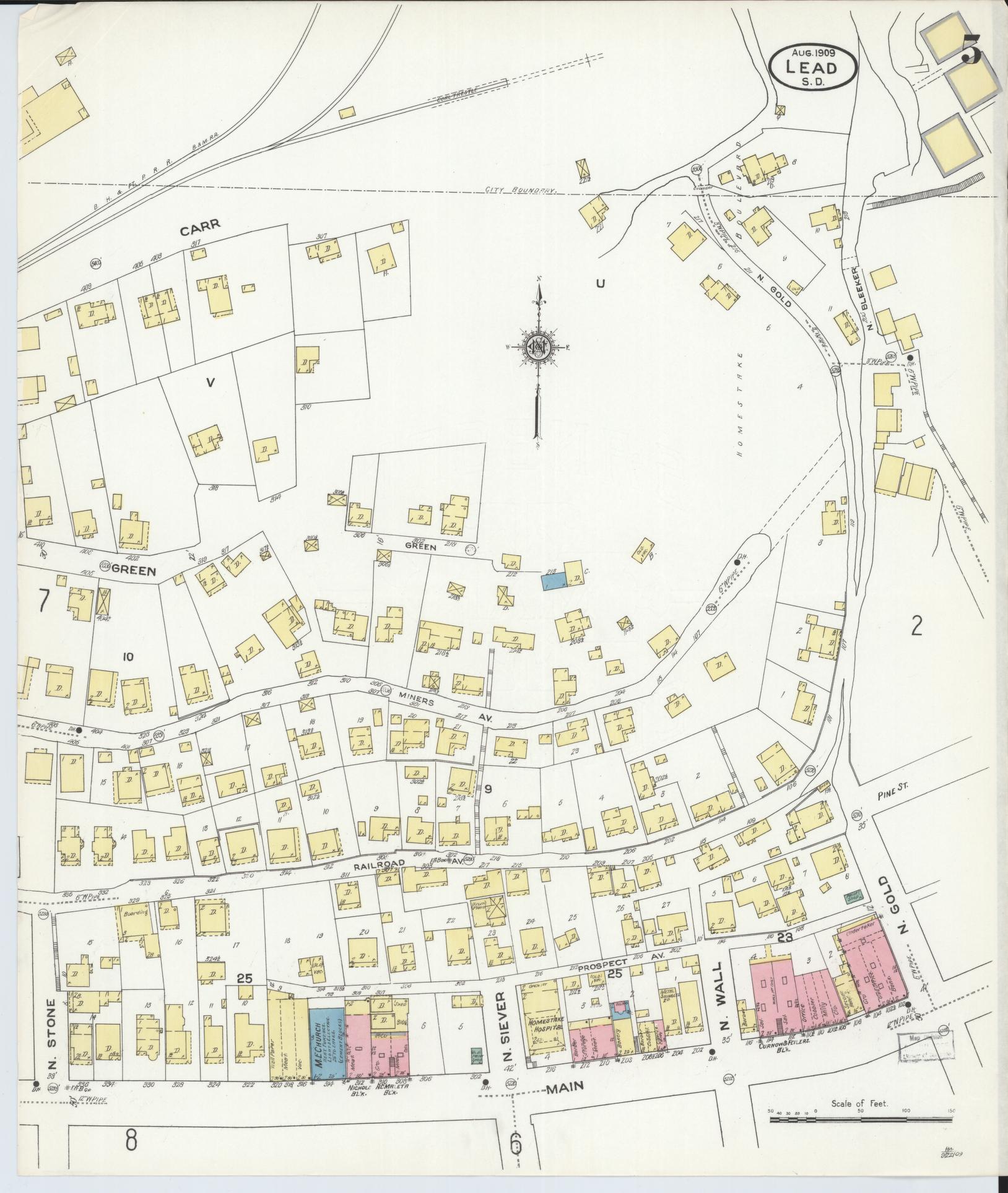 Sanborn Fire Insurance Map from Lead, Lawrence County, South Dakota (1909), Sheet #0005 - Historic Sanborn Fire Insurance Map Print, vintage old map wall art, antique decor, genealogy gift, South Dakota South Dakota map