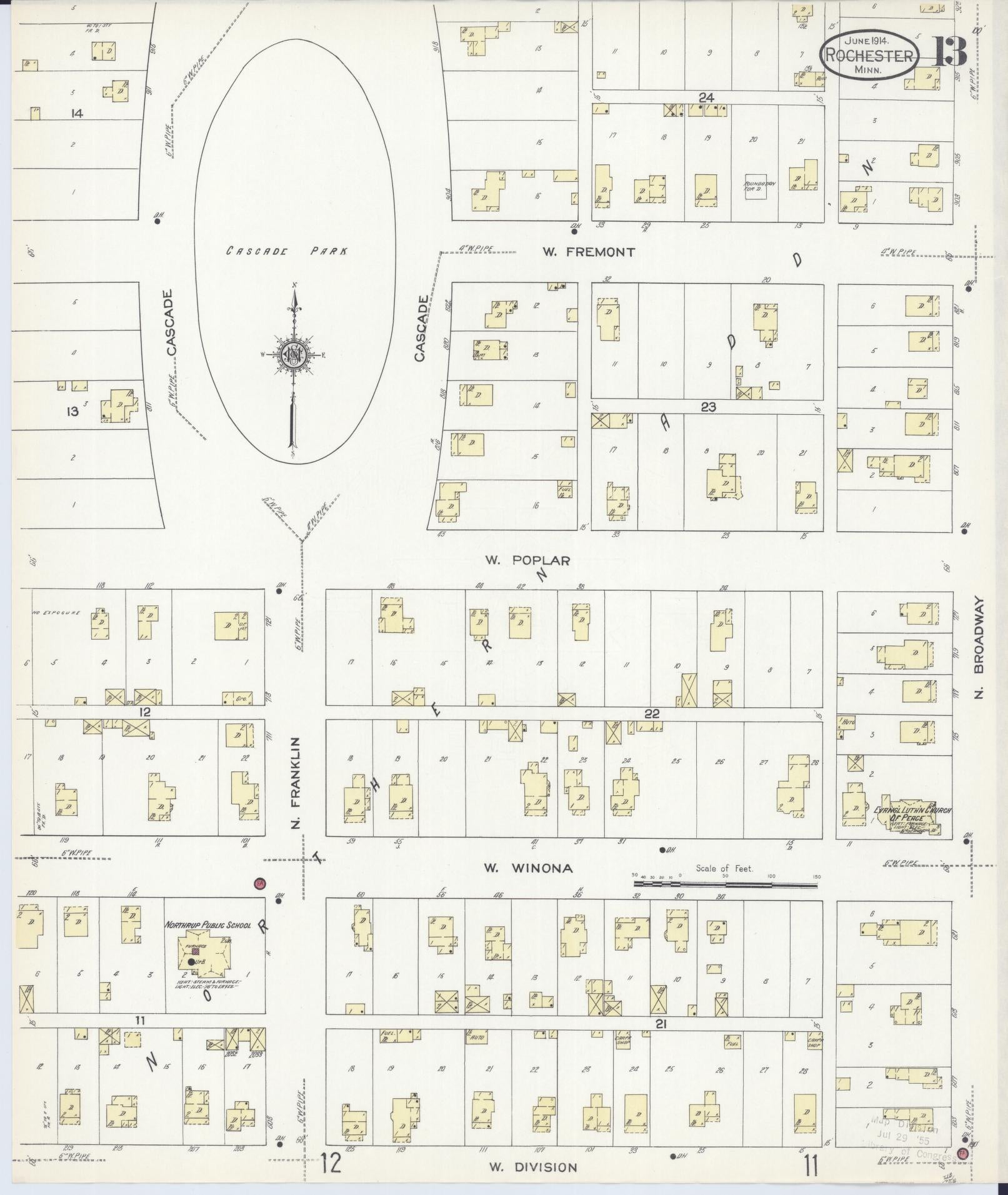Sanborn Fire Insurance Map from Rochester, Olmsted County, Minnesota (1914), Sheet #0013 - Complete Map Set gallery image, historic Sanborn map, vintage wall art, Minnesota Minnesota