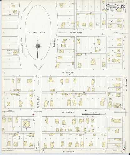 Sanborn Fire Insurance Map from Rochester, Olmsted County, Minnesota (1914), Sheet #0013 - Complete Map Set gallery image, historic Sanborn map, vintage wall art, Minnesota Minnesota