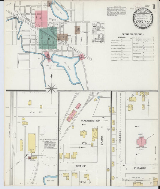 Sanborn Fire Insurance Map from Holly, Oakland County, Michigan (1893), Sheet #0001 - Historic Sanborn Fire Insurance Map Print, vintage old map wall art, antique decor, genealogy gift, Michigan Michigan map