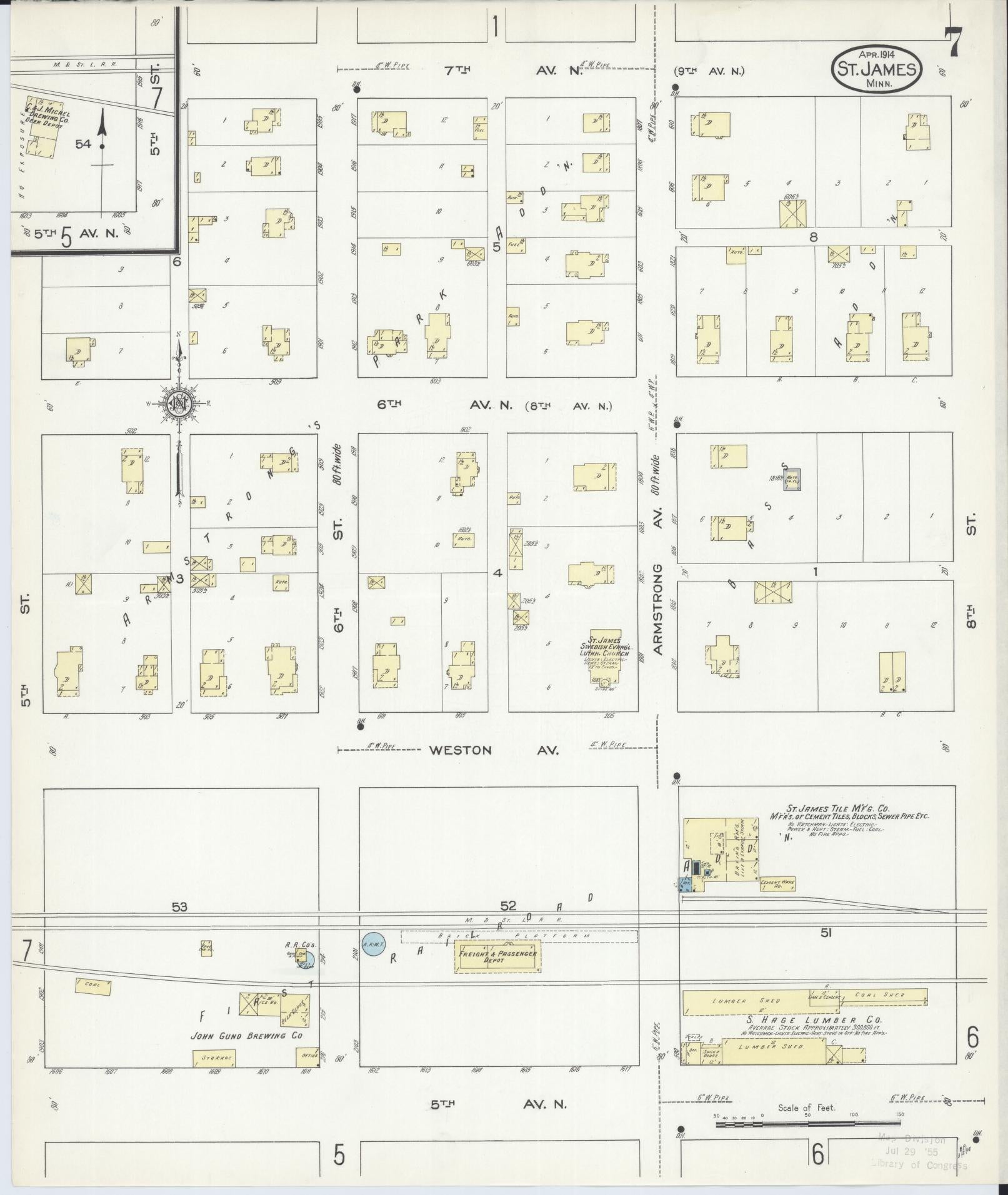 Sanborn Fire Insurance Map from Saint James, Watonwan County, Minnesota (1914), Sheet #0007 - Complete Map Set gallery image, historic Sanborn map, vintage wall art, Minnesota Minnesota