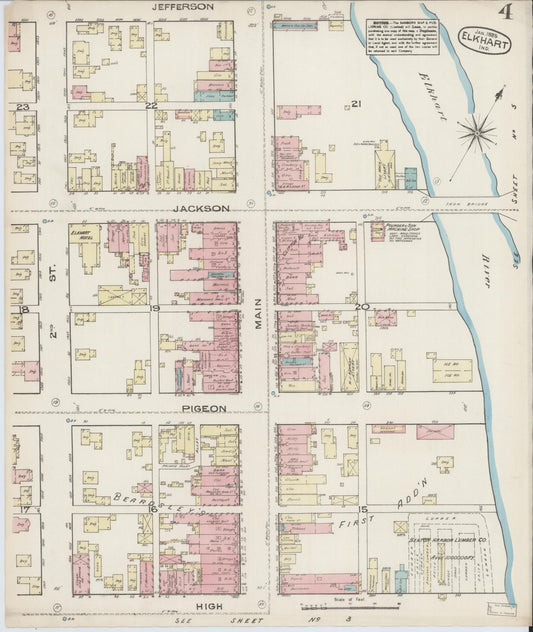 Sanborn Fire Insurance Map from Elkhart, Elkhart County, Indiana (1885), Sheet #0004 - Historic Sanborn Fire Insurance Map Print, vintage old map wall art, antique decor, genealogy gift, Indiana Indiana map
