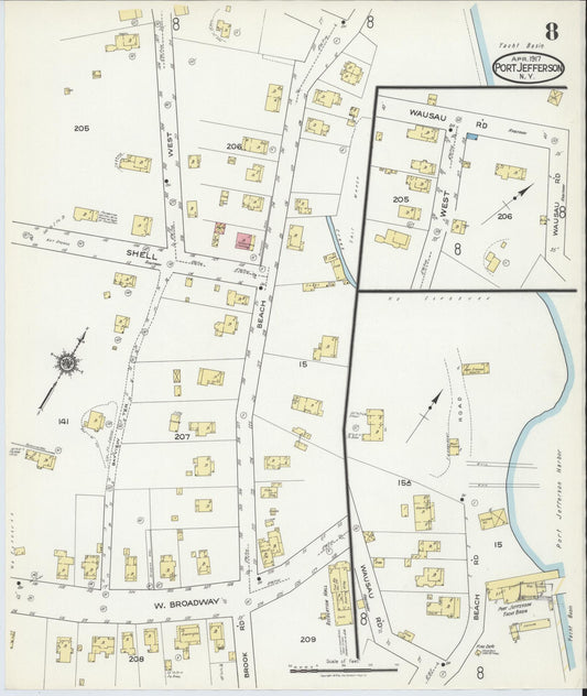 Sanborn Fire Insurance Map from Port Jefferson, Suffolk County, New York (1917), Sheet #0008 - Historic Sanborn Fire Insurance Map Print, vintage old map wall art, antique decor, genealogy gift, New York New York map
