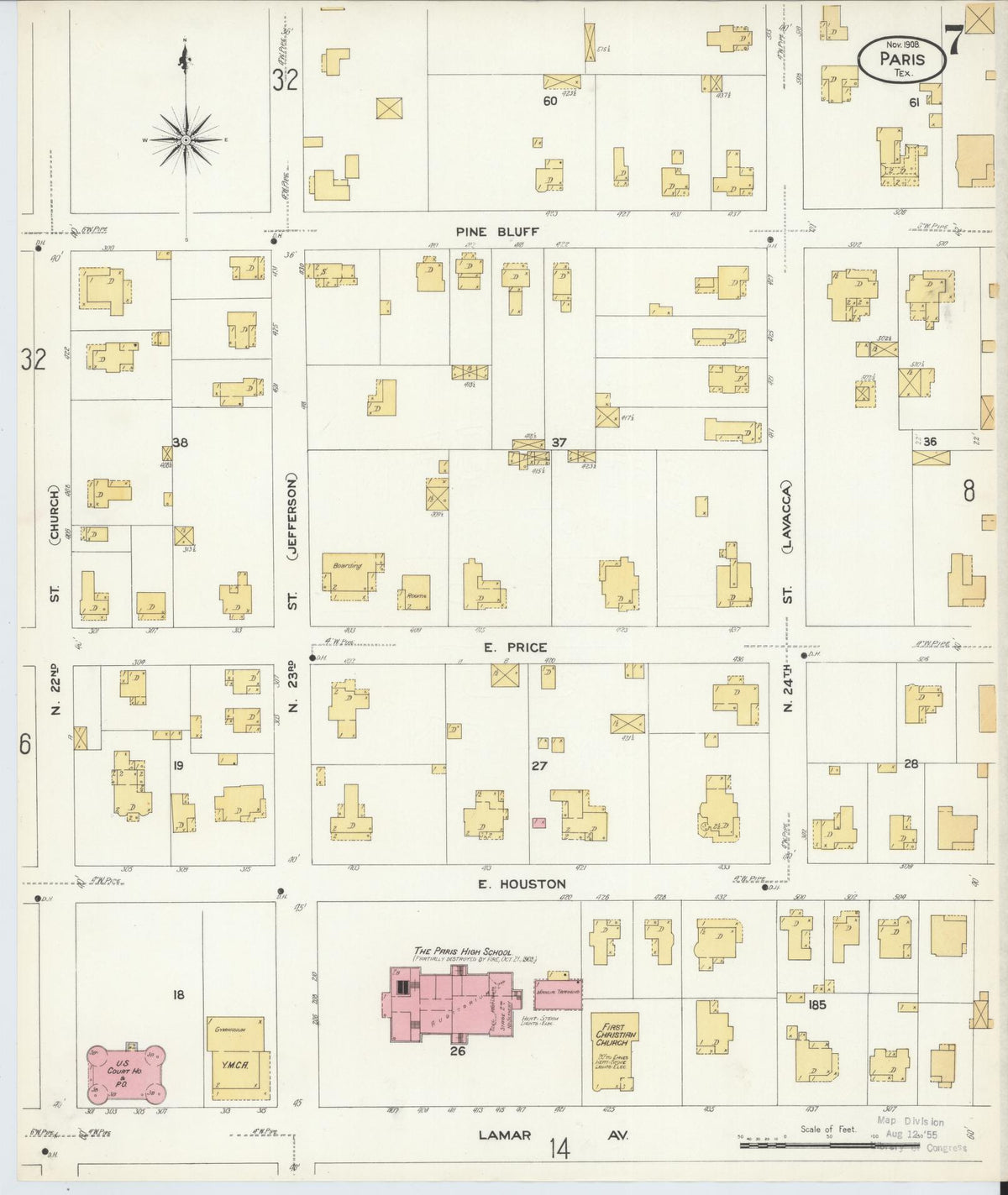 Sanborn Fire Insurance Map from Paris, Lamar County, Texas (1908), Sheet #0007 - Complete Map Set gallery image, historic Sanborn map, vintage wall art, Texas Texas
